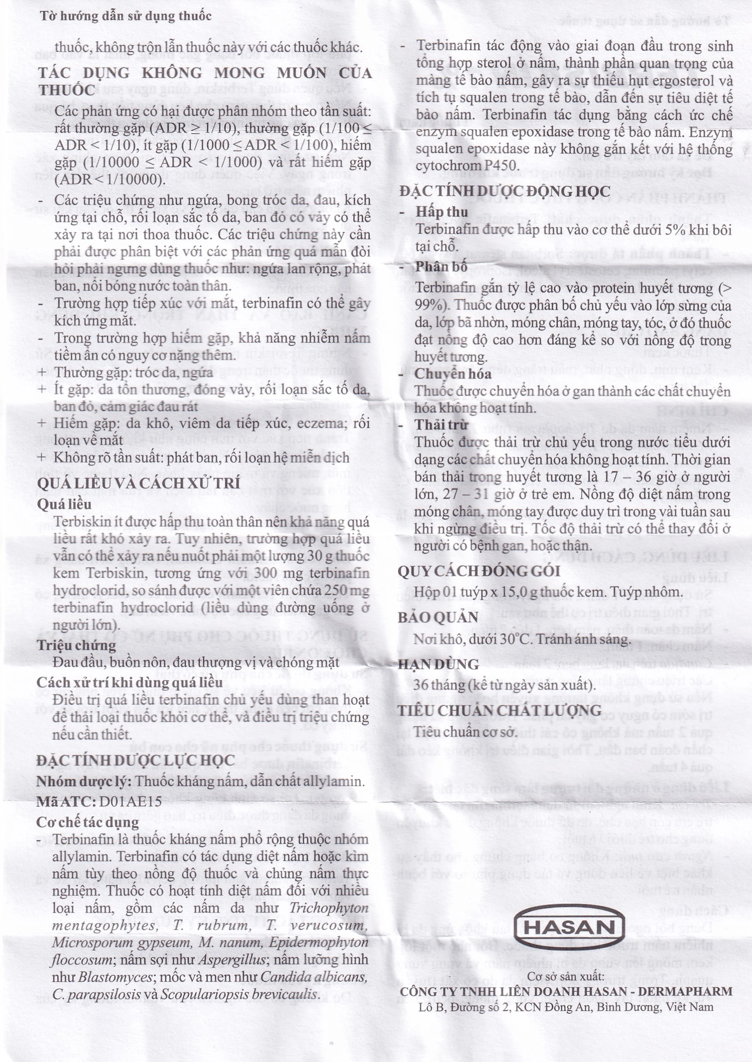 Kem bôi da Terbiskin 1% Hasan điều trị nhiễm nấm da, lang ben (15g)