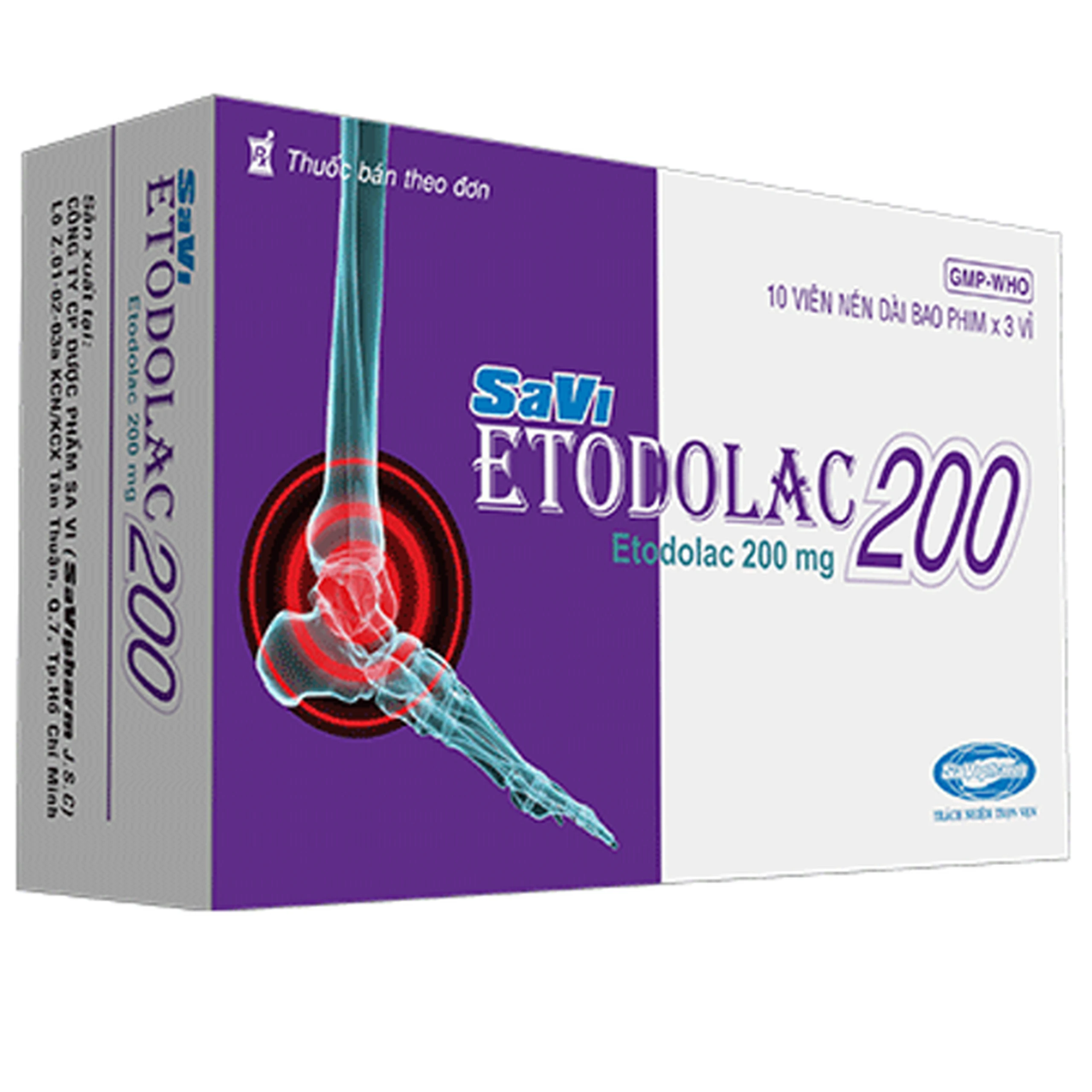 Thuốc Savi Etodolac 200mg giúp giảm đau, kháng viêm (3 vỉ x 10 viên)