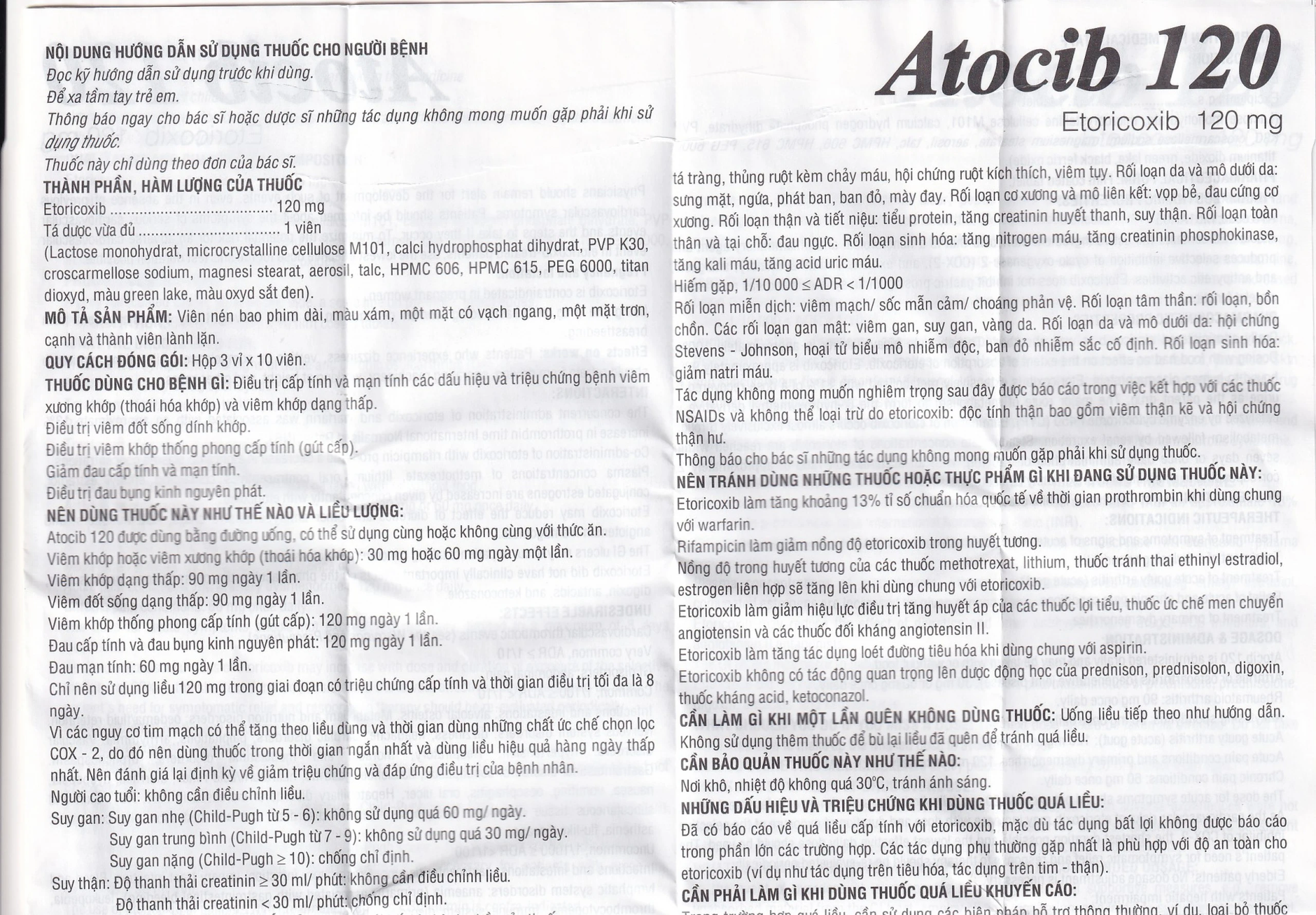 Thuốc Atocib 120mg DHG điều trị thoái hóa khớp, viêm khớp dạng thấp (3 vỉ x 10 viên)