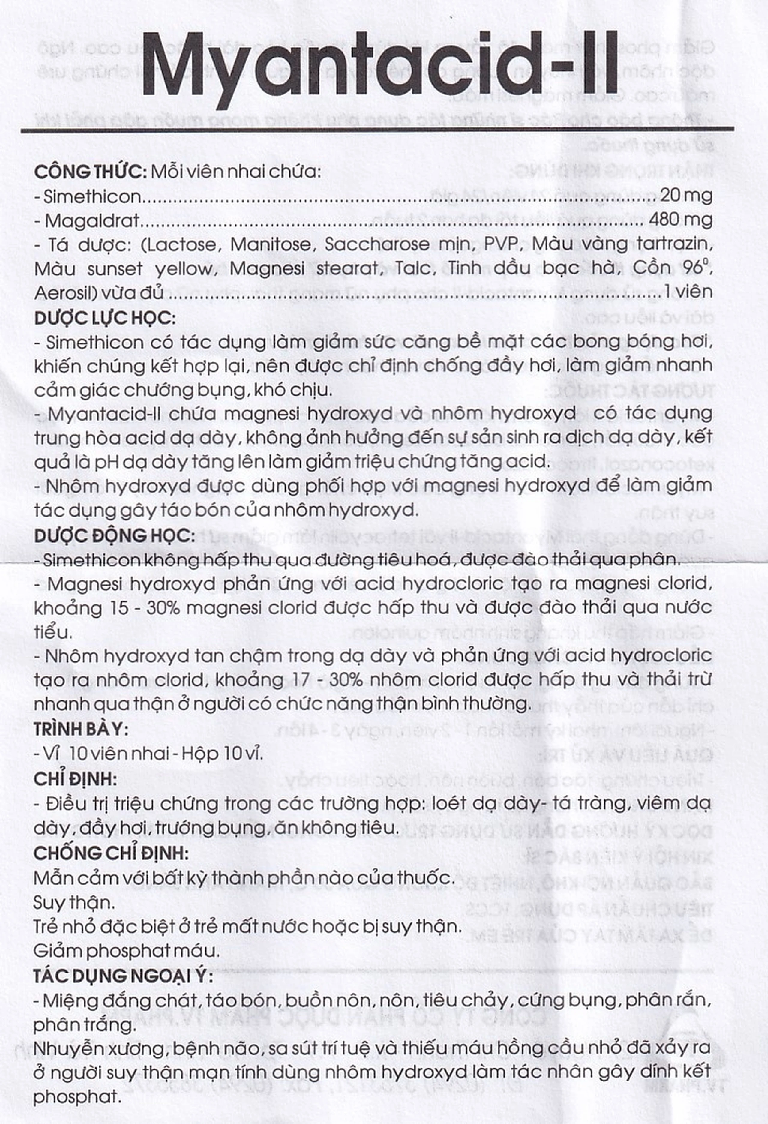 Viên nhai Myantacid-II TV.Pharm điều trị loét dạ dày - tá tràng, viêm dạ dày (10 vỉ x 10 viên) 