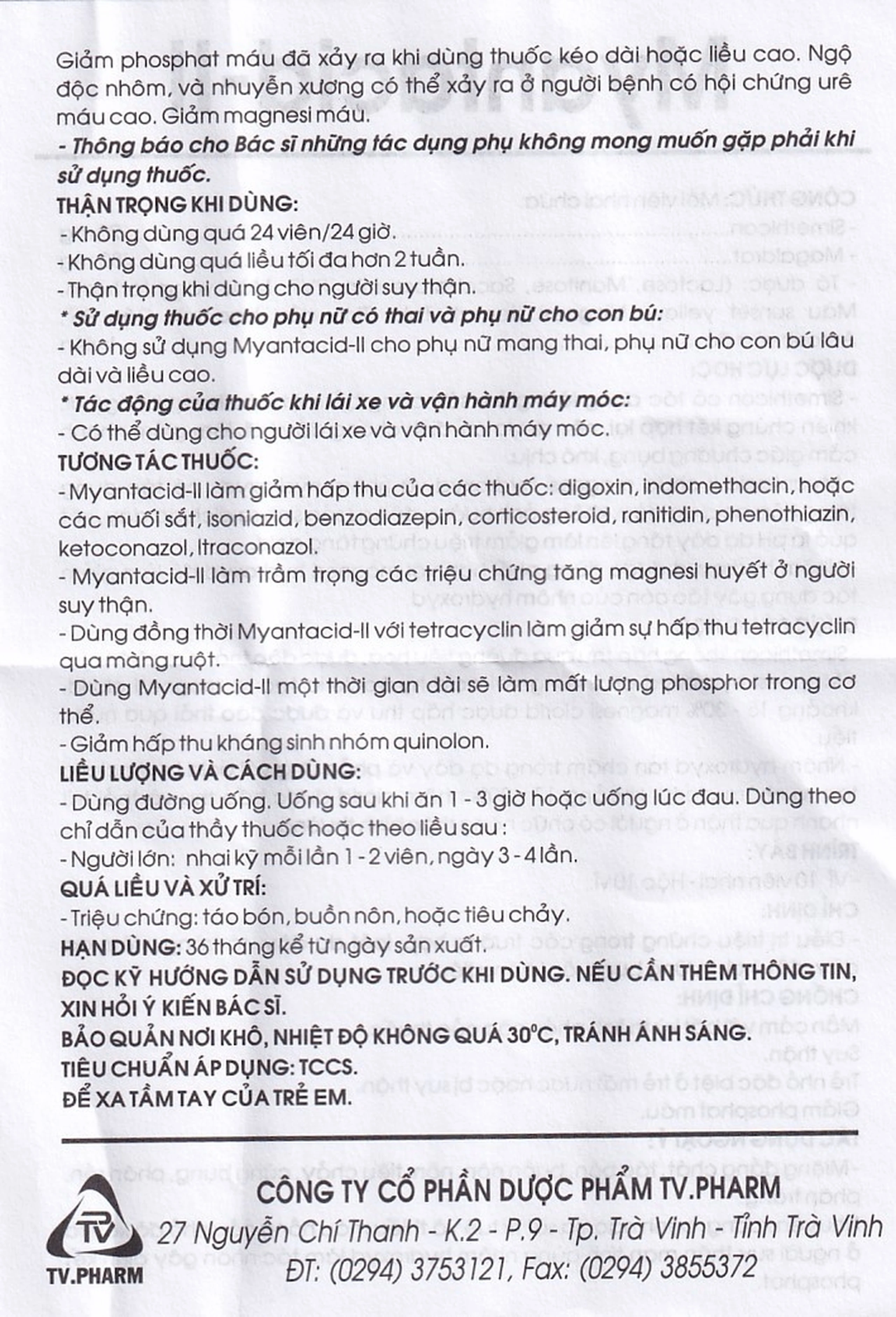 Viên nhai Myantacid-II TV.Pharm điều trị loét dạ dày - tá tràng, viêm dạ dày (10 vỉ x 10 viên) 