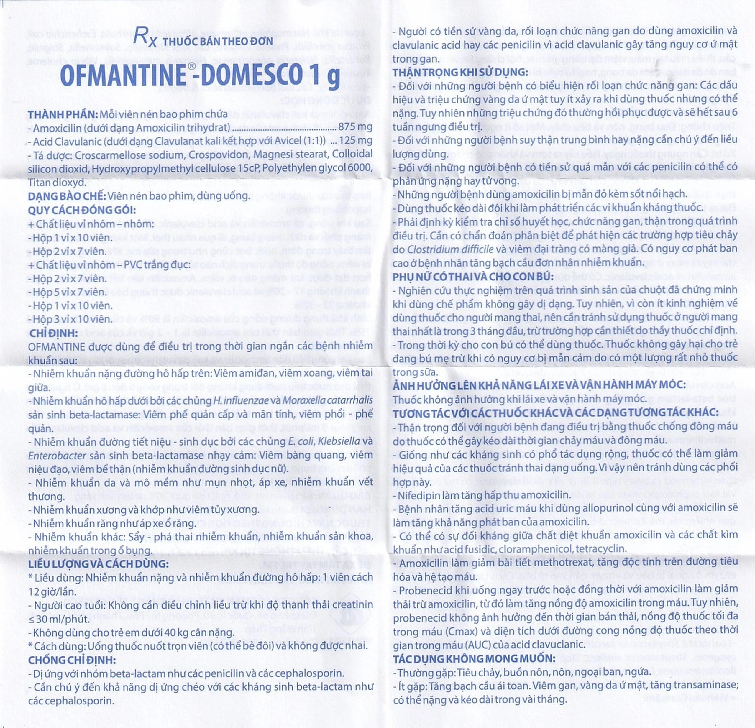 Thuốc Ofmantine - Domesco 1g điều trị nhiễm khuẩn đường hô hấp, viêm amidan (2 vỉ x 7 viên)
