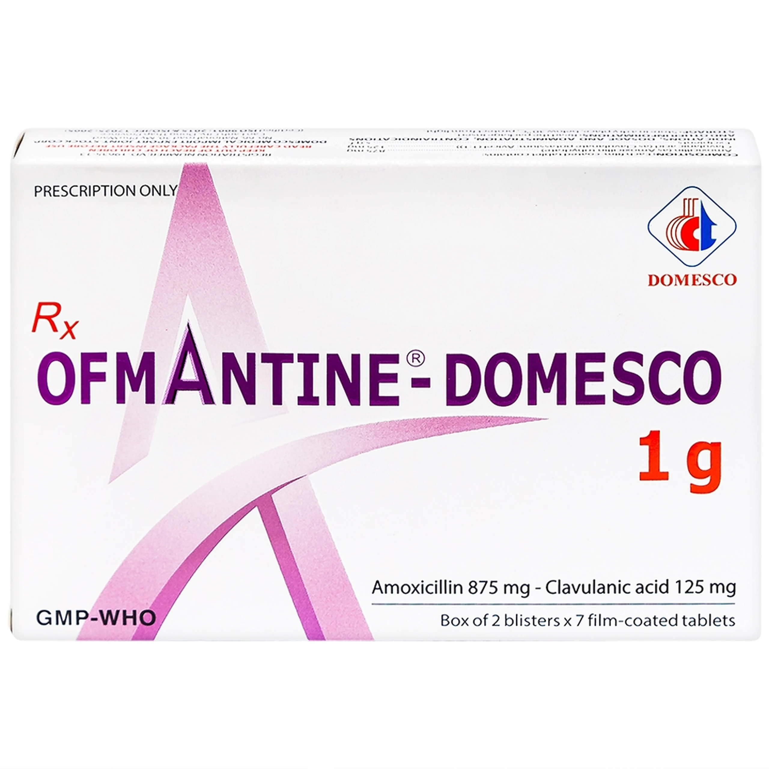 Thuốc Ofmantine - Domesco 1g điều trị nhiễm khuẩn đường hô hấp, viêm amidan (2 vỉ x 7 viên)