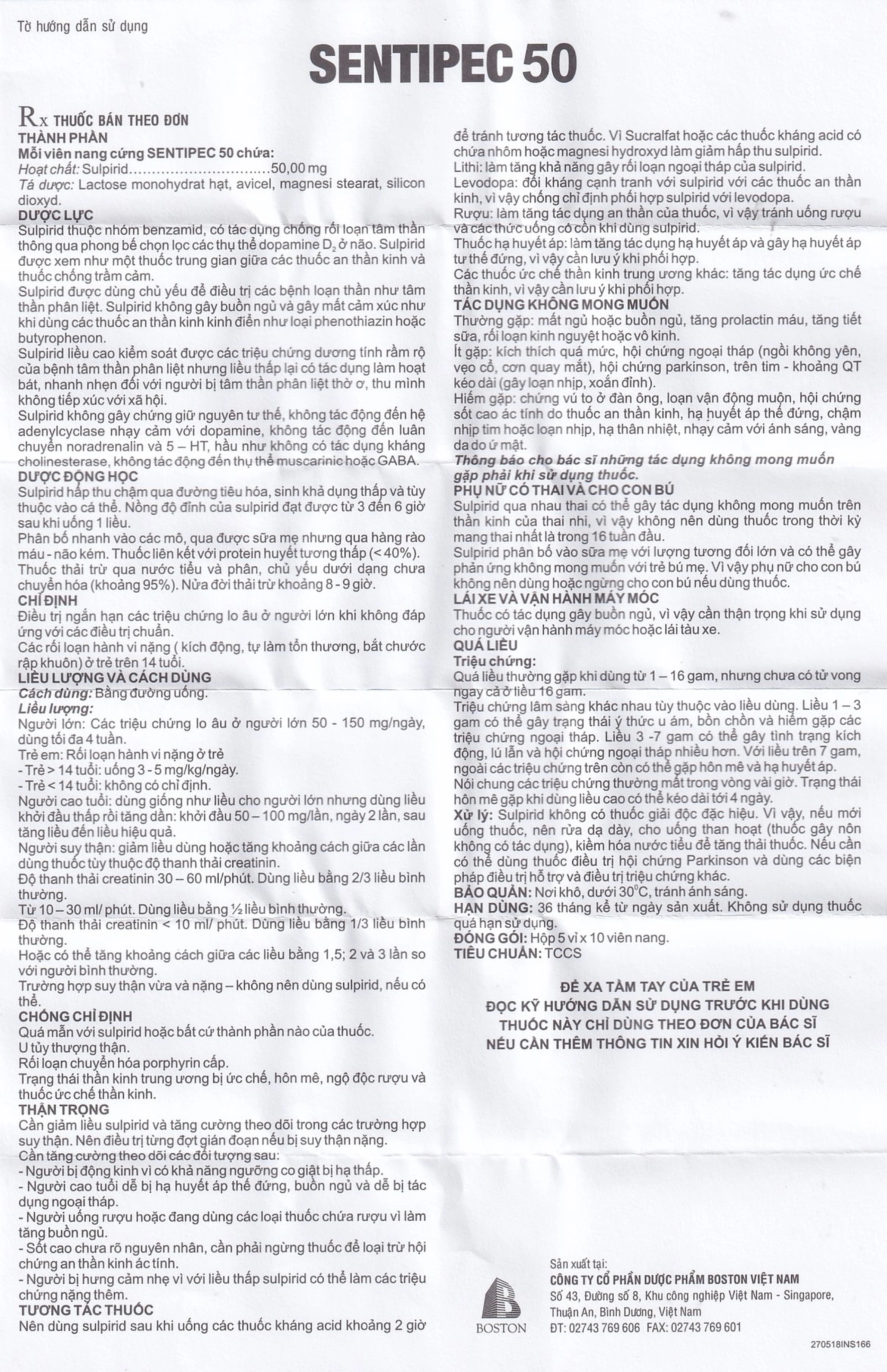 Thuốc Sentipec 50mg Boston trị chứng lo âu, rối loạn hành vi (5 vỉ x 10 viên)