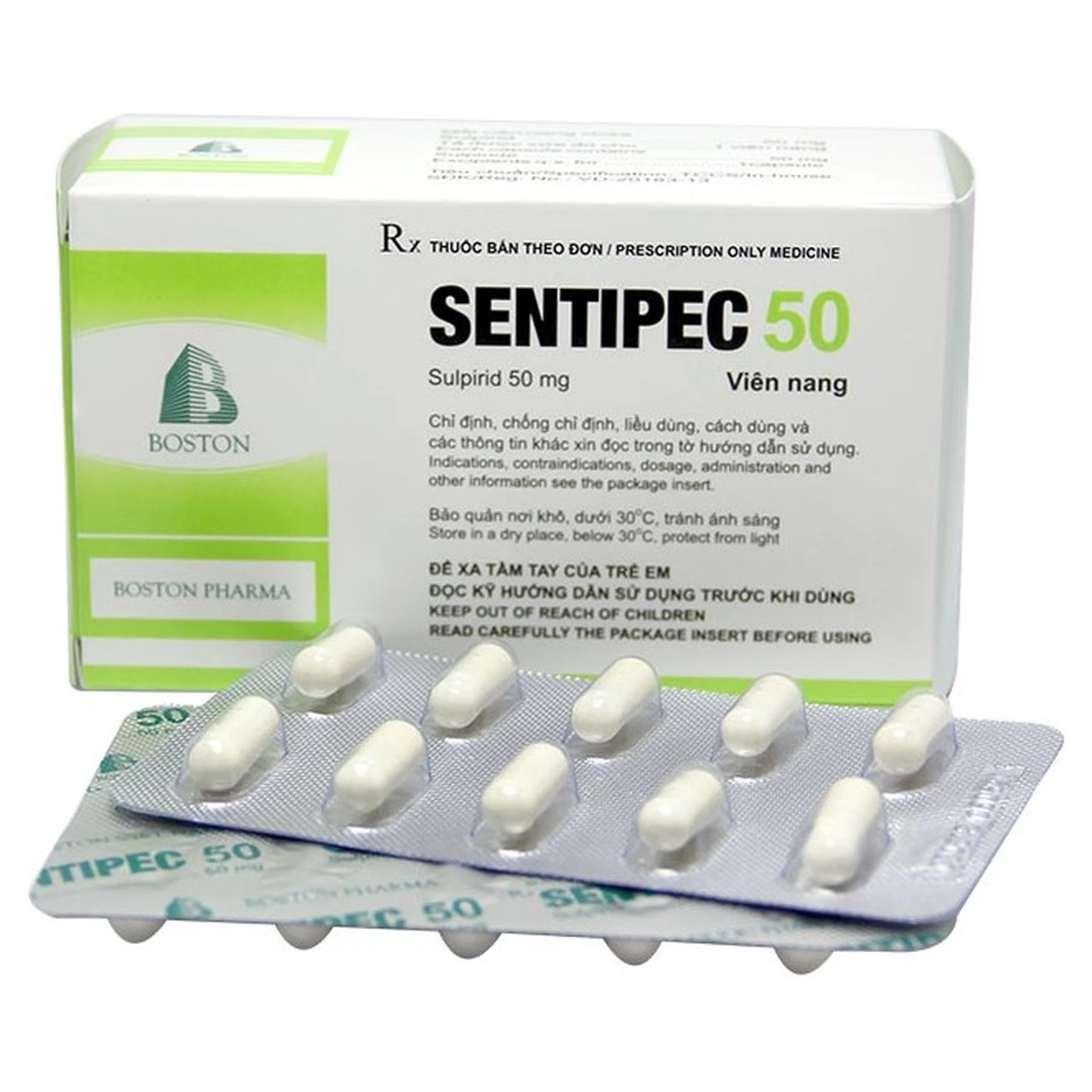 Thuốc Sentipec 50mg Boston trị chứng lo âu, rối loạn hành vi (5 vỉ x 10 viên)