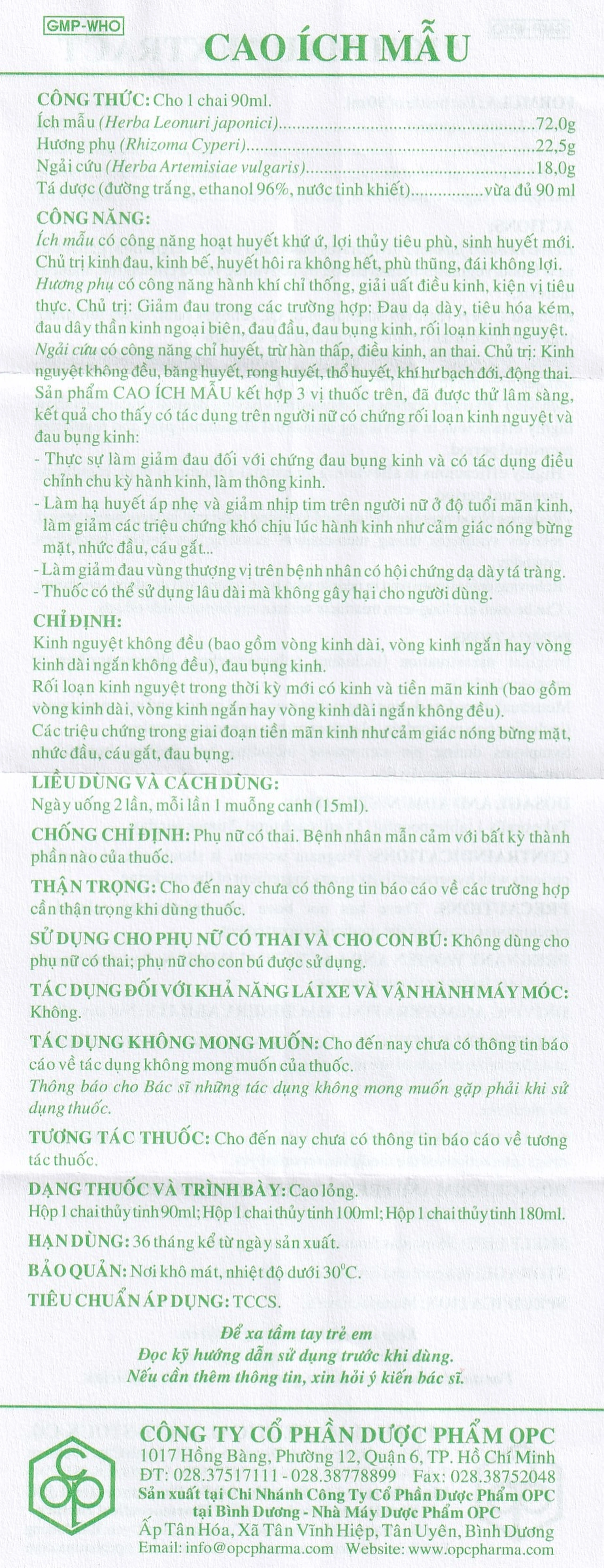 Thuốc Cao Ích Mẫu OPC điều trị kinh nguyệt không đều (100ml)