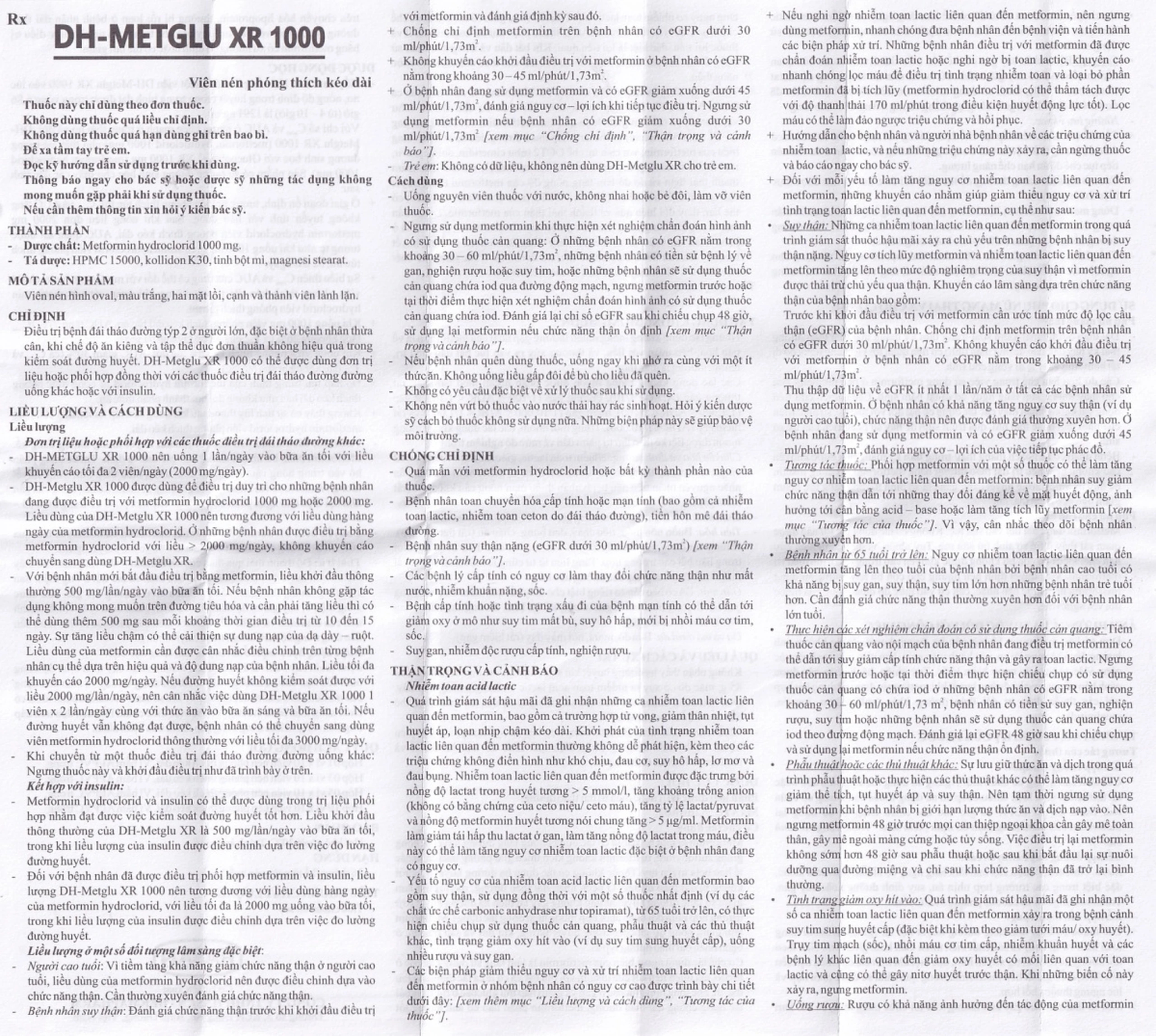 Thuốc DH-Metglu XR 1000 Hasan điều trị tiểu đường típ 2 (5 vỉ x 10 viên)