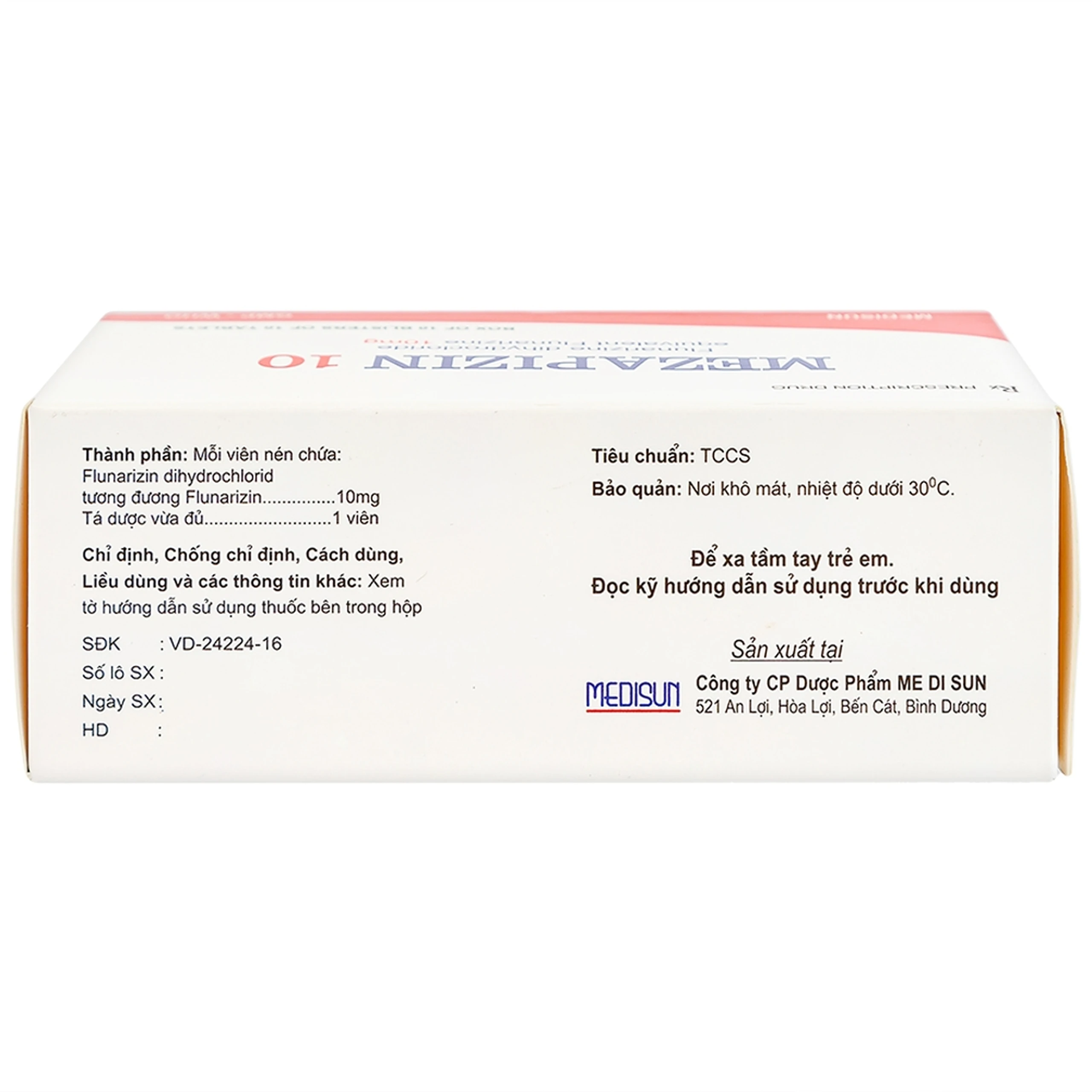 Viên nén Mezapizin 10 Medisun điều trị đau nửa đầu (10 vỉ x 10 viên)