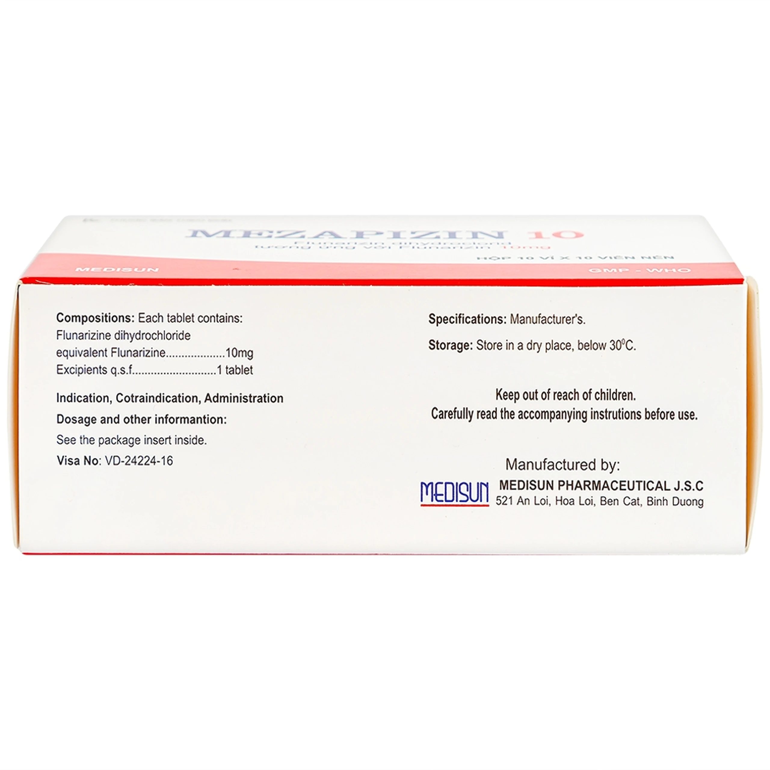 Viên nén Mezapizin 10 Medisun điều trị đau nửa đầu (10 vỉ x 10 viên)