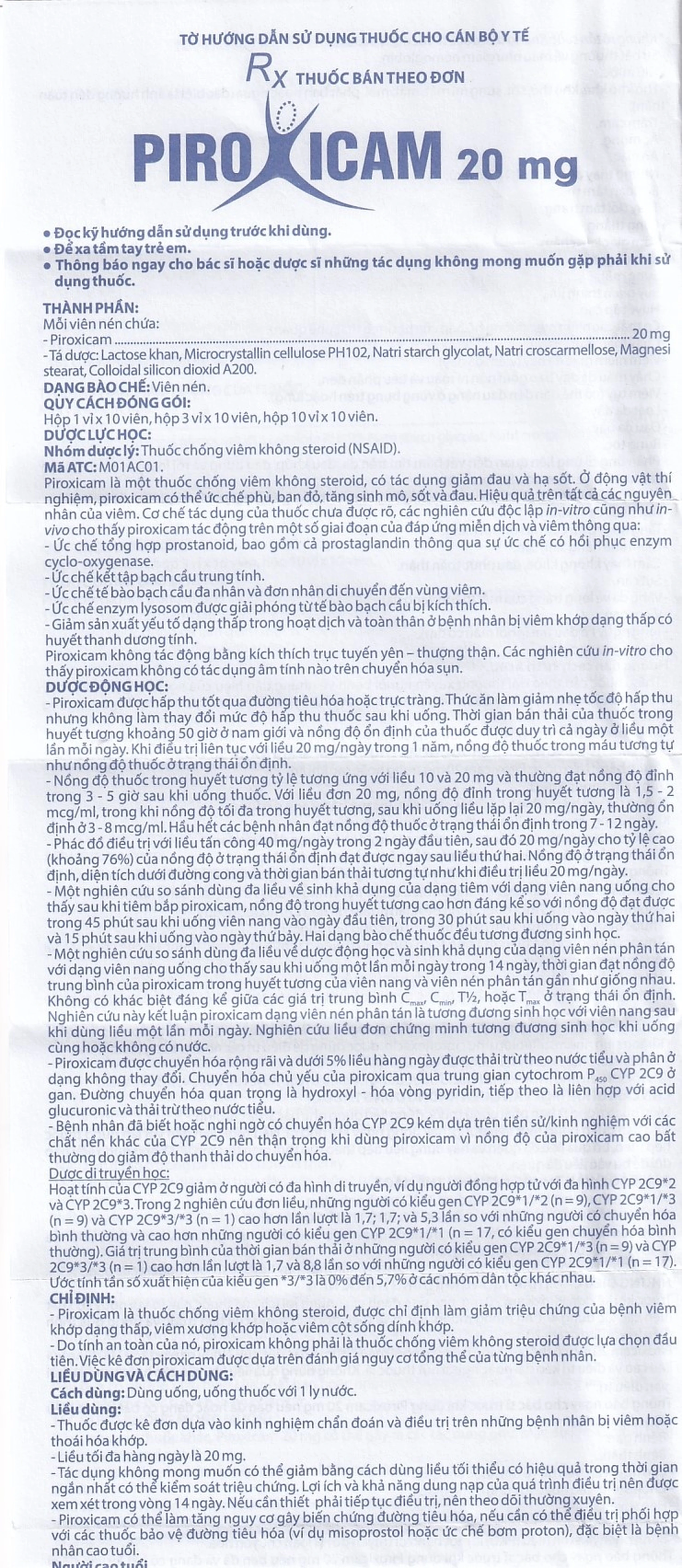 Viên nén Piroxicam 20mg Domesco giảm triệu chứng viêm khớp dạng thấp (3 vỉ x 10 viên)