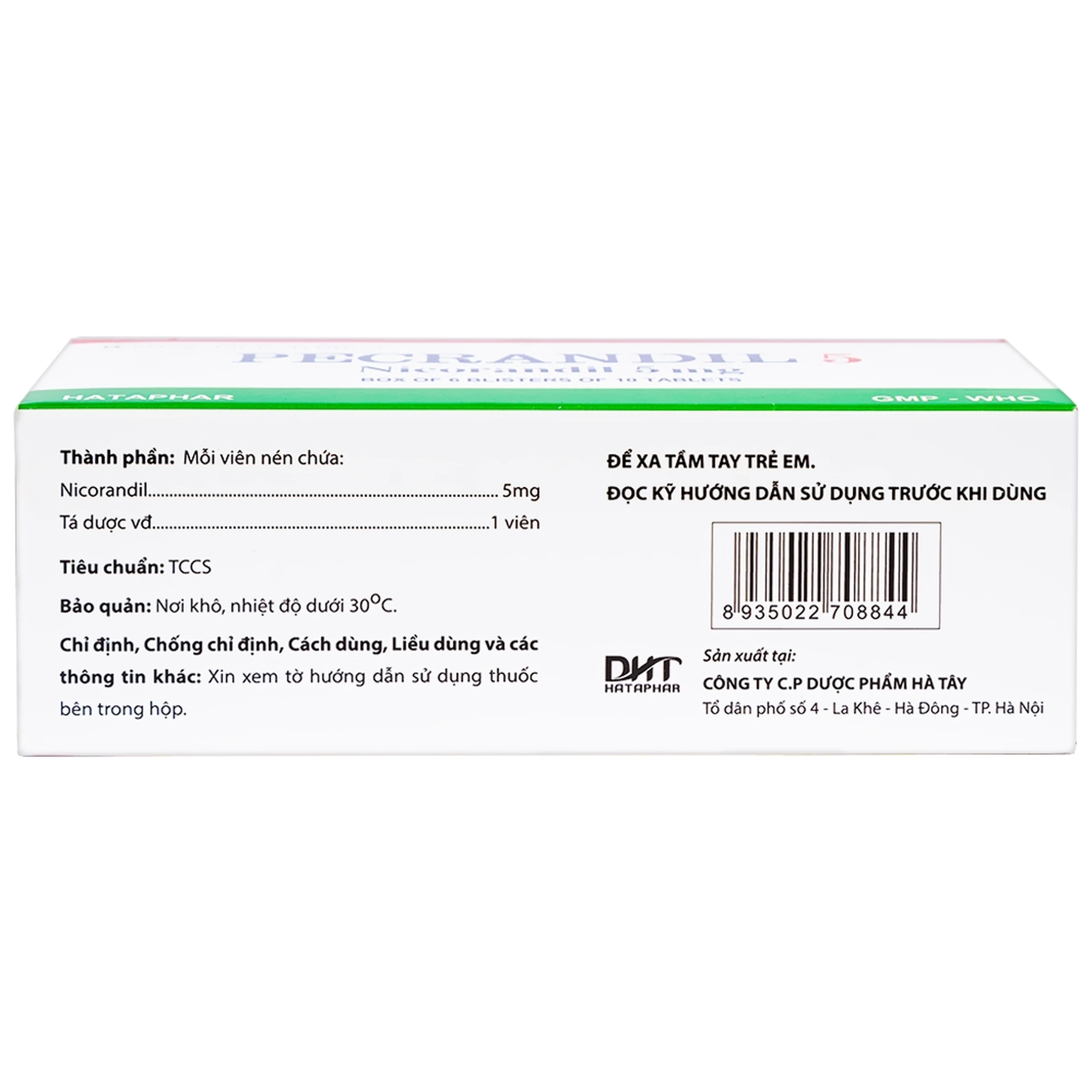 Viên nén Pecrandil 5 Hataphar ngăn ngừa và điều trị lâu dài đau thắt ngực (6 vỉ x 10 viên)