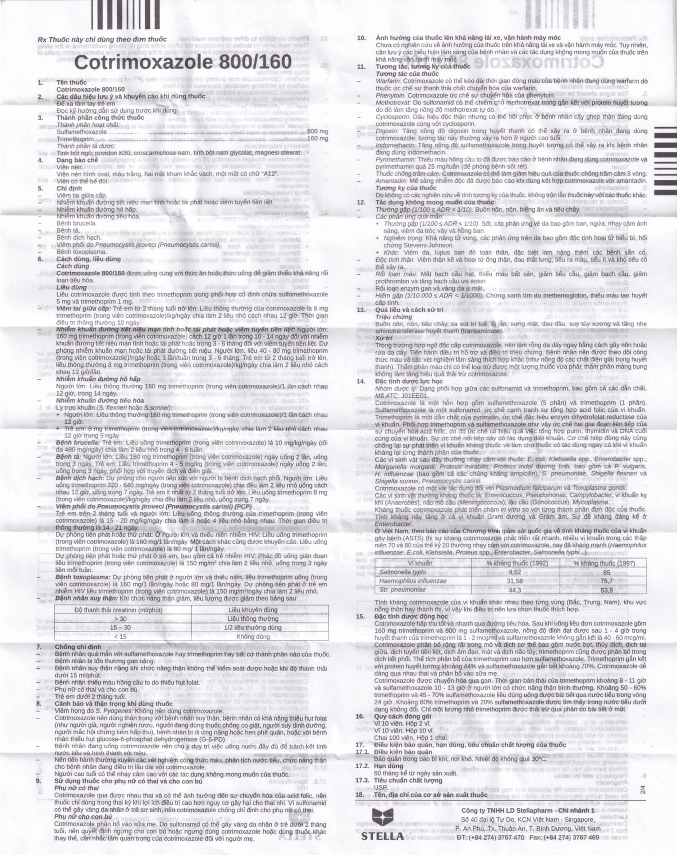 Thuốc Cotrimxazon 960 điều trị nhiễm khuẩn (10 vỉ x 10 viên)