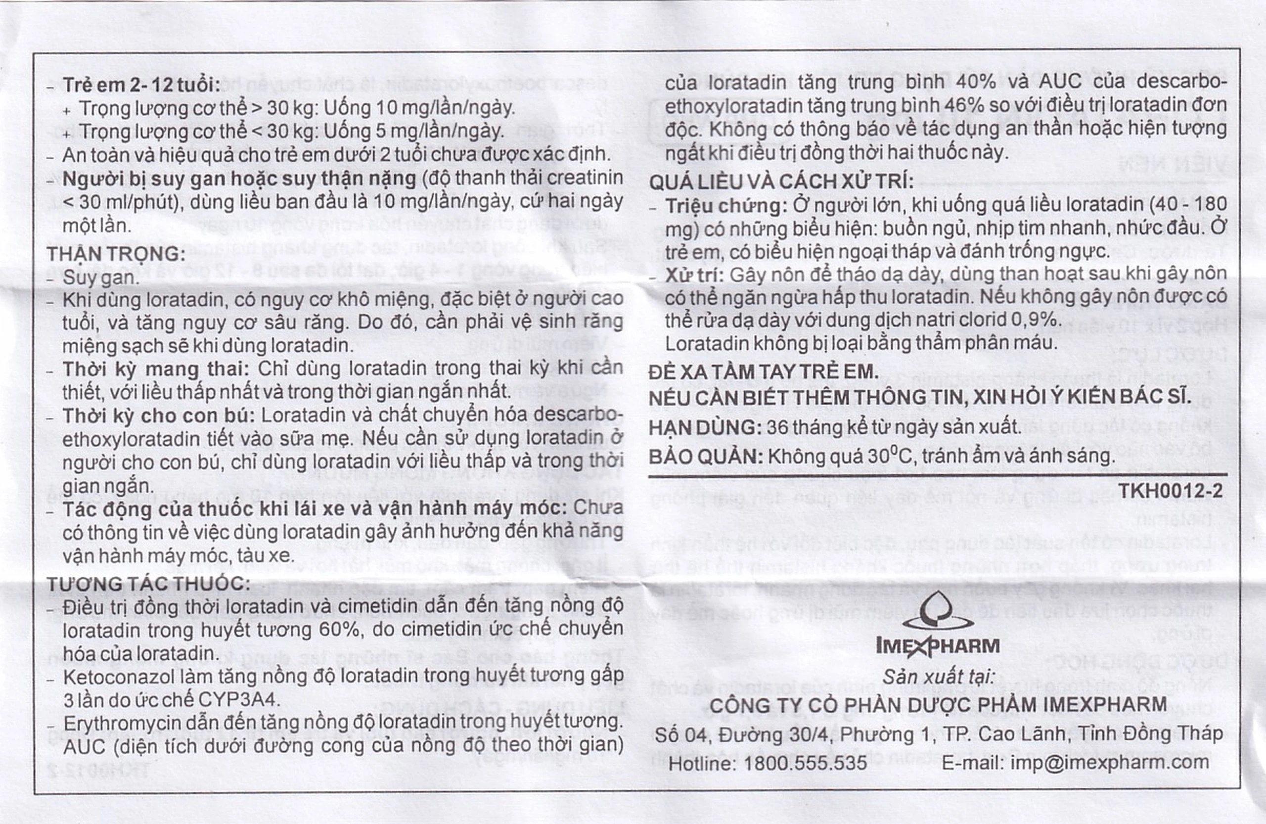 Viên nén Loratadin 10mg Imexpharm chống dị ứng, viêm mũi dị ứng, viêm kết mạc (2 vỉ x 10 viên)