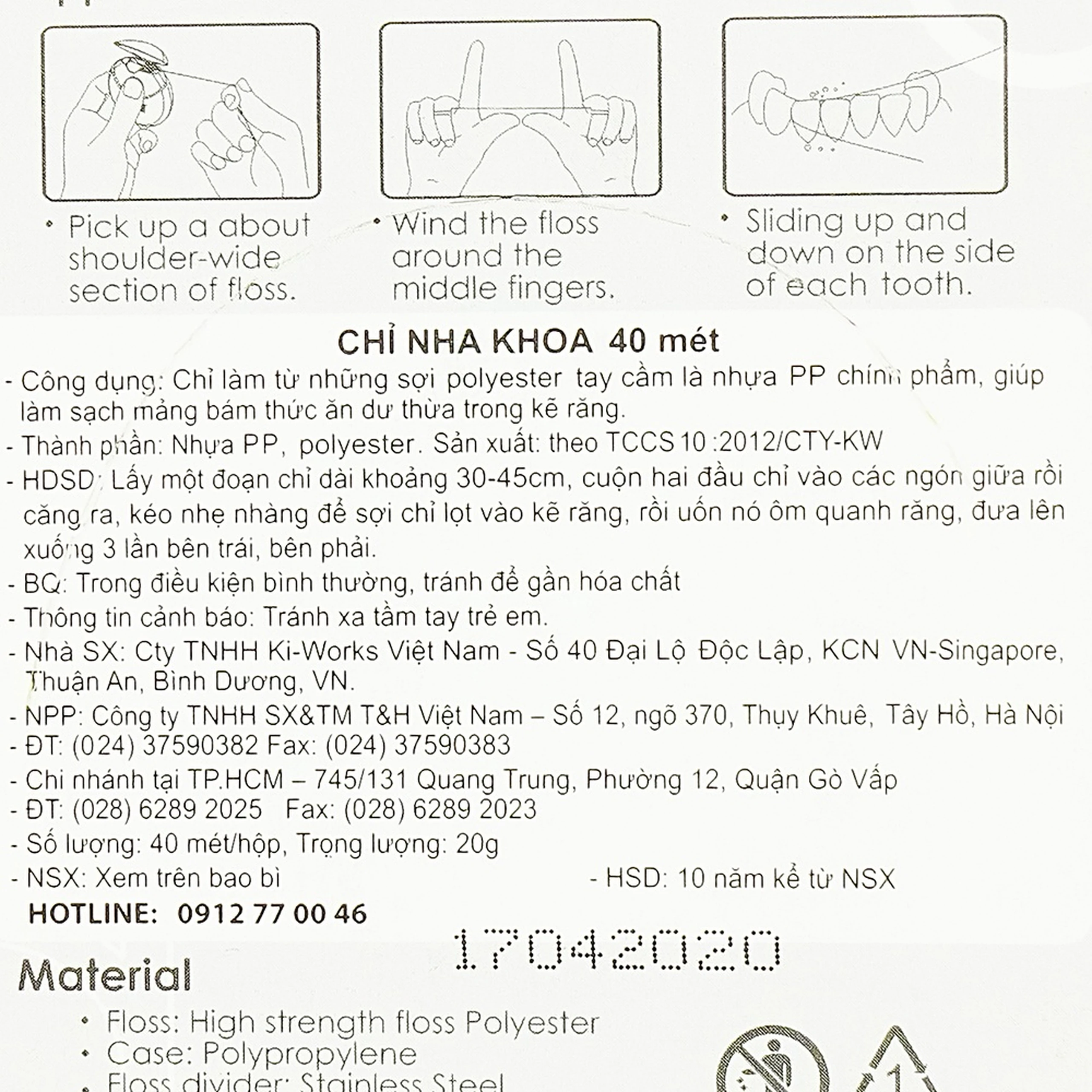 Chỉ nha khoa Okamura Asahi làm sạch mảng bám thức ăn dư thừa trong kẽ răng (40m)