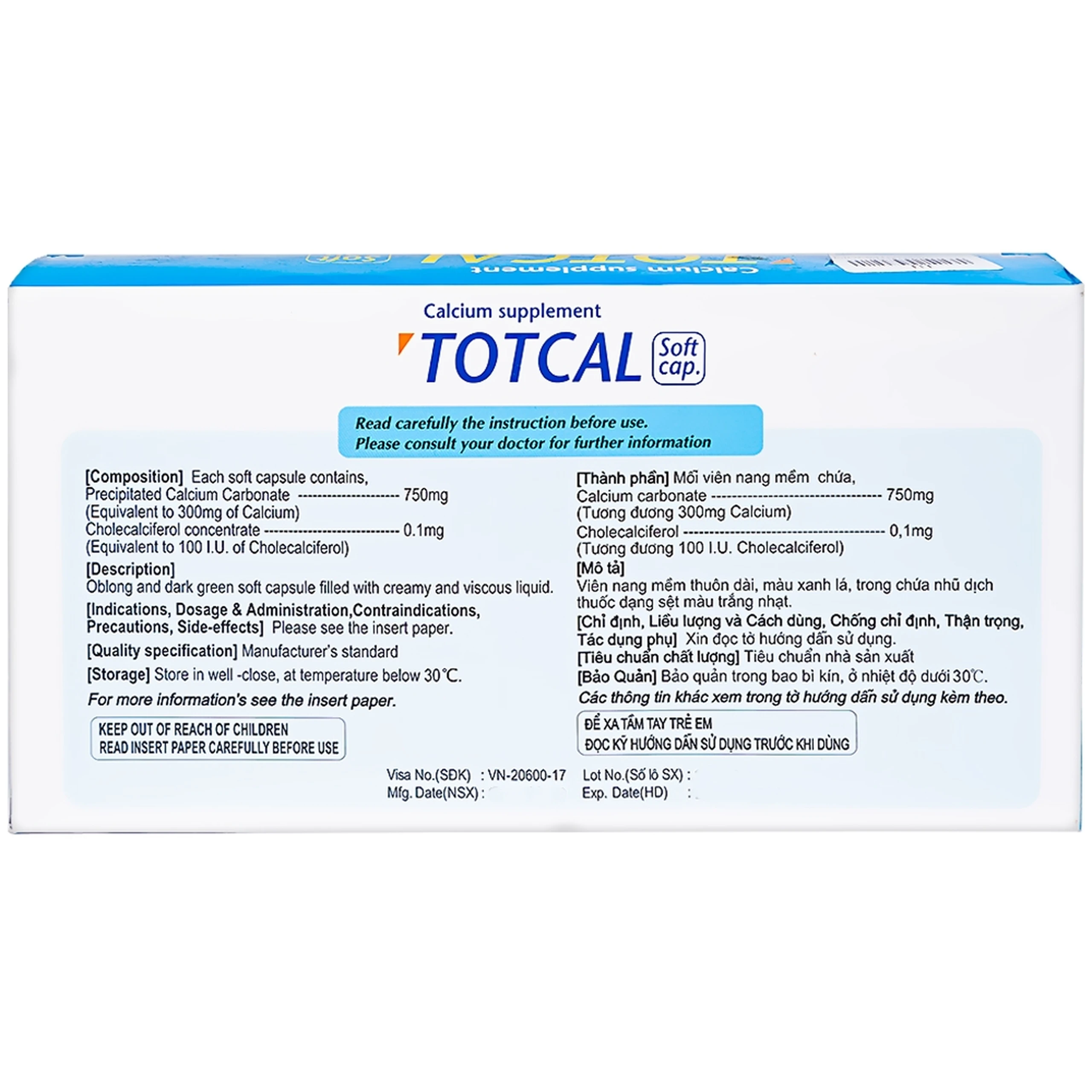 Thuốc Totcal Soft Cap DongKoo điều trị còi xương, chứng co giật (20 vỉ x 5 viên)