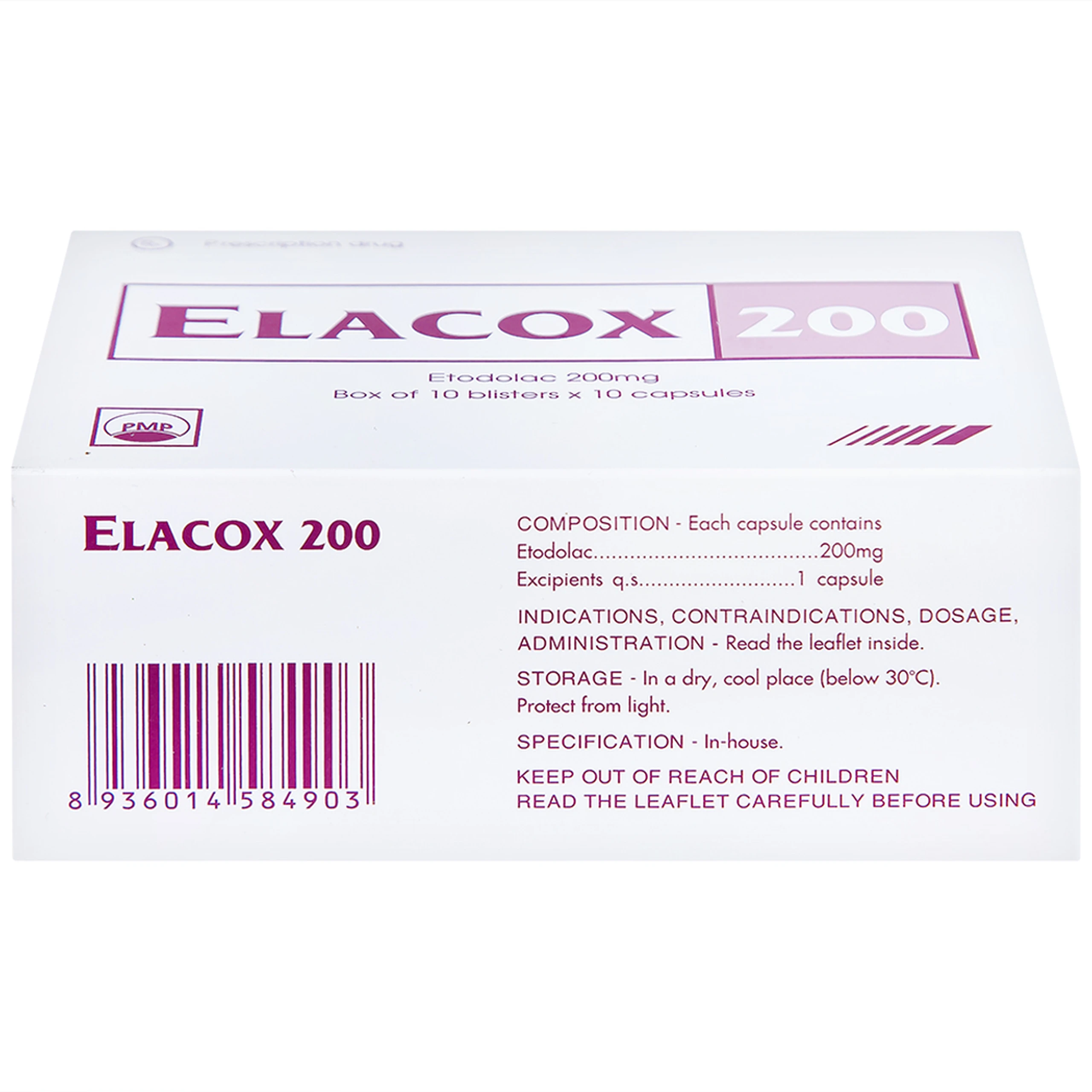 Thuốc Elacox 200 điều trị triệu chứng thoái hoá khớp, viêm khớp dạng thấp cấp hay mạn tính (10 vỉ x 10 viên)