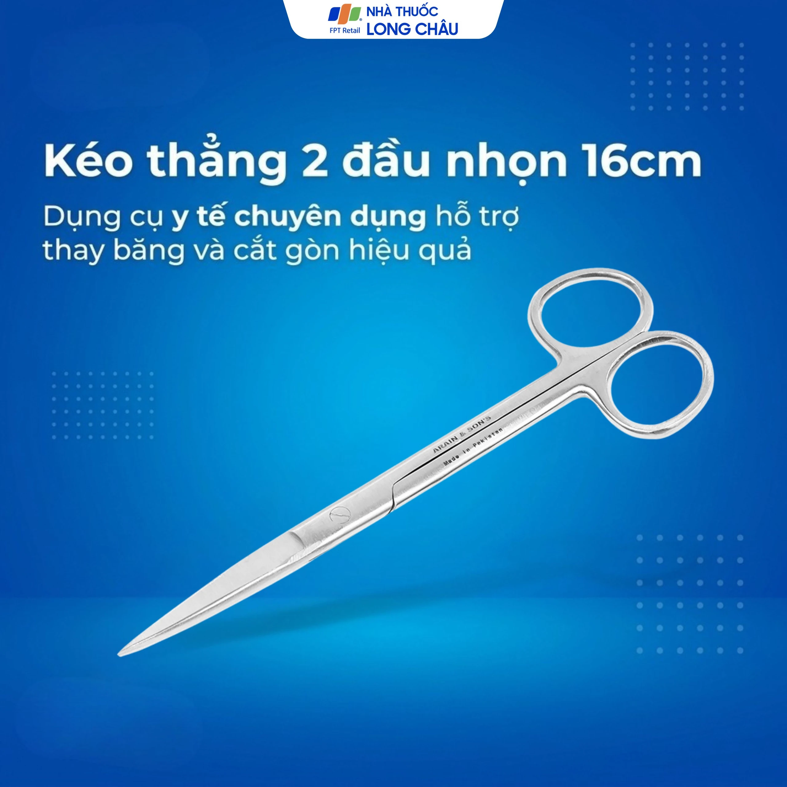 Kéo thẳng 2 đầu nhọn size 16cm dùng cắt gòn thay băng cho bệnh nhân 2