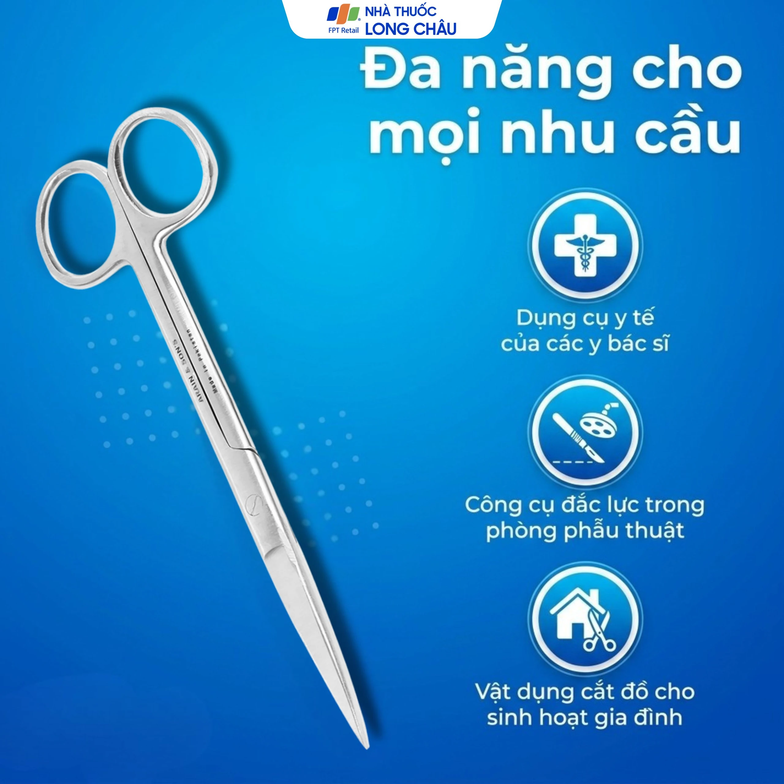 Kéo thẳng 2 đầu nhọn size 16cm dùng cắt gòn thay băng cho bệnh nhân 5