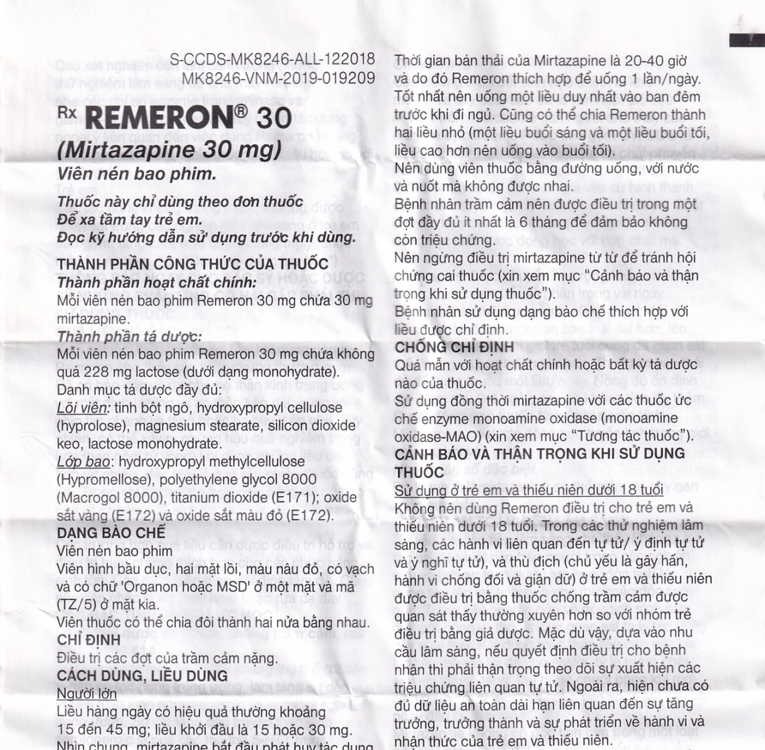 Thuốc Remeron 30mg MSD điều trị các đợt của trầm cảm nặng (3 vỉ x 10 viên)