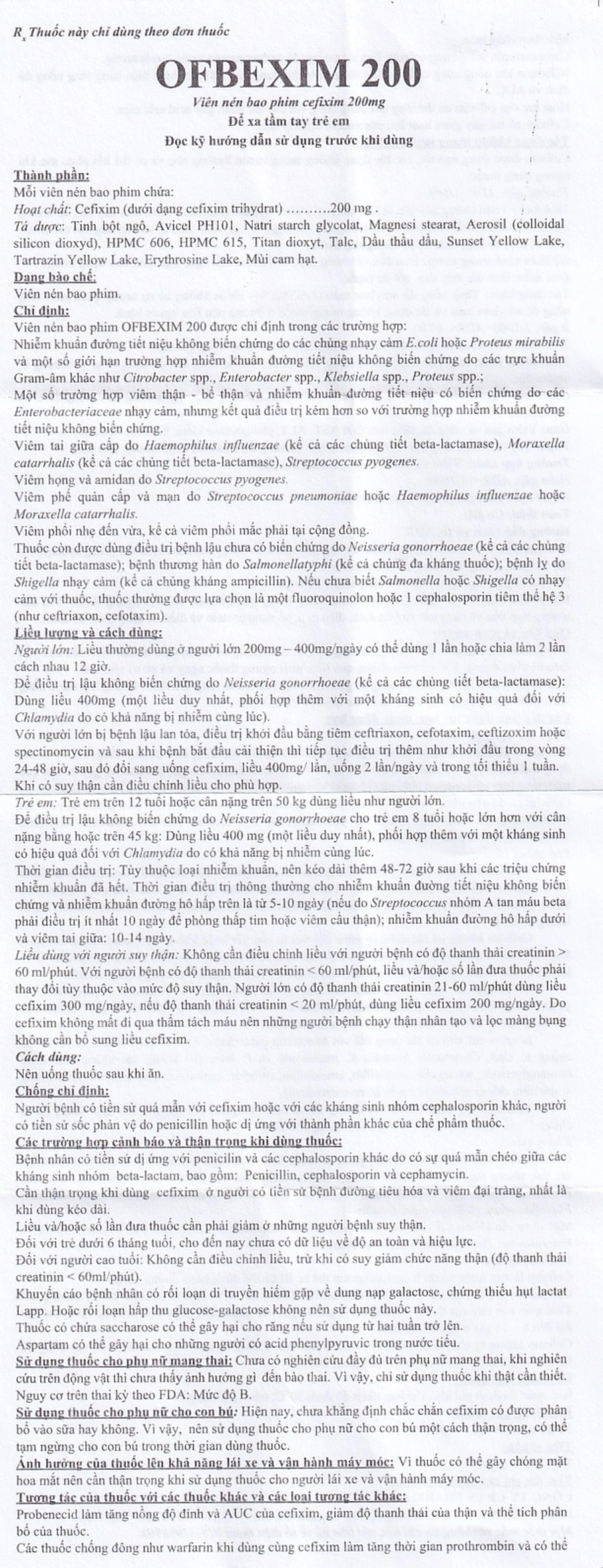 Viên nén Ofbexim 200 USP điều trị nhiễm khuẩn đường tiết niệu (3 vỉ x 10 viên)