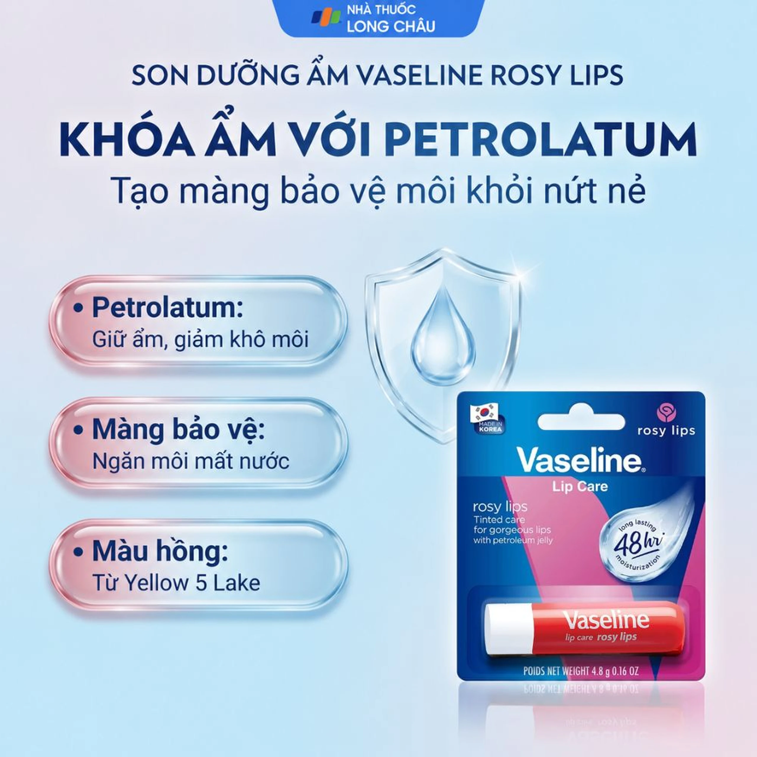 Son dưỡng ẩm Vaseline Rosy Lips giúp làm mềm môi, màu hồng tự nhiên (4.8g) 3
