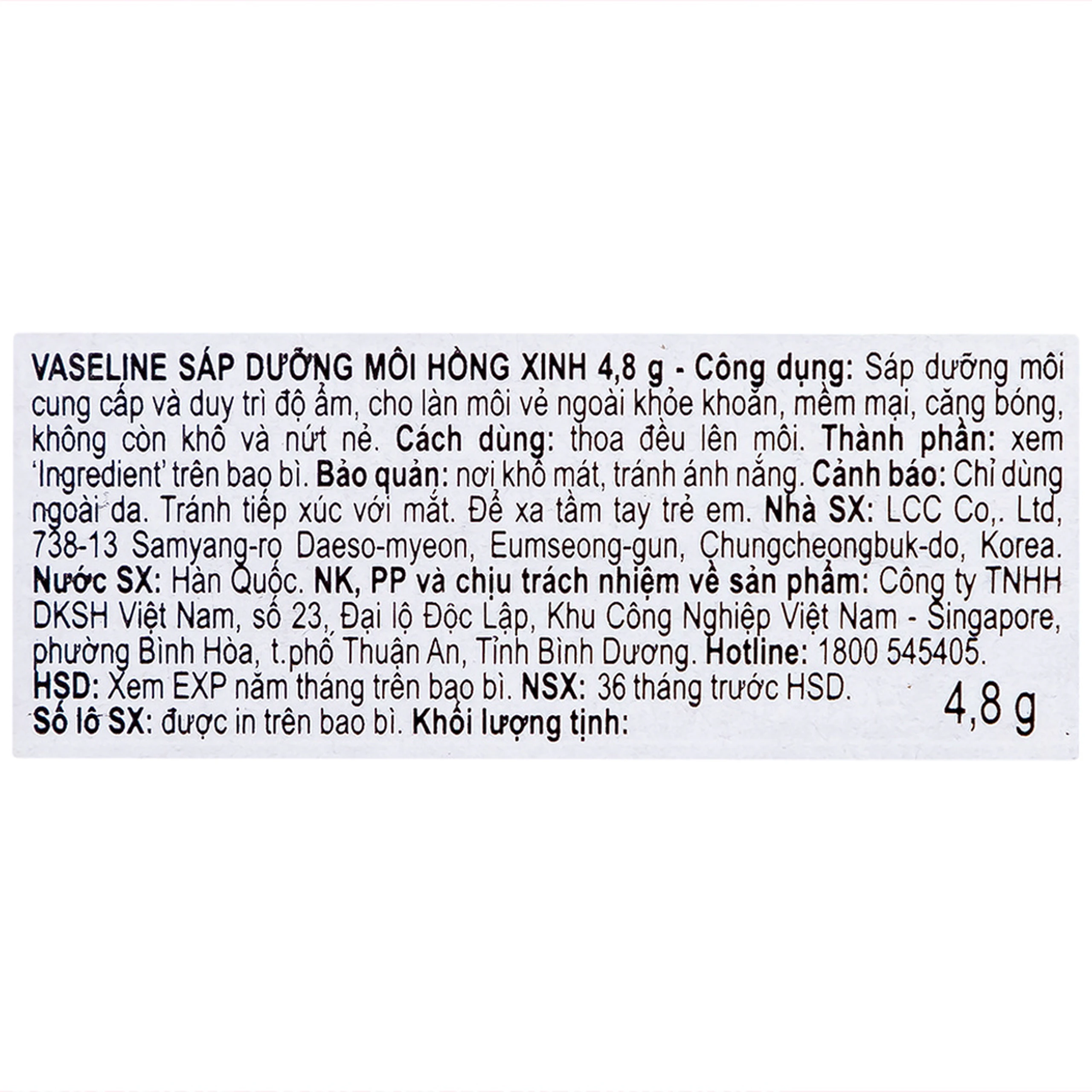 Son dưỡng ẩm Vaseline Rosy Lips giúp làm mềm môi, màu hồng tự nhiên (4.8g)