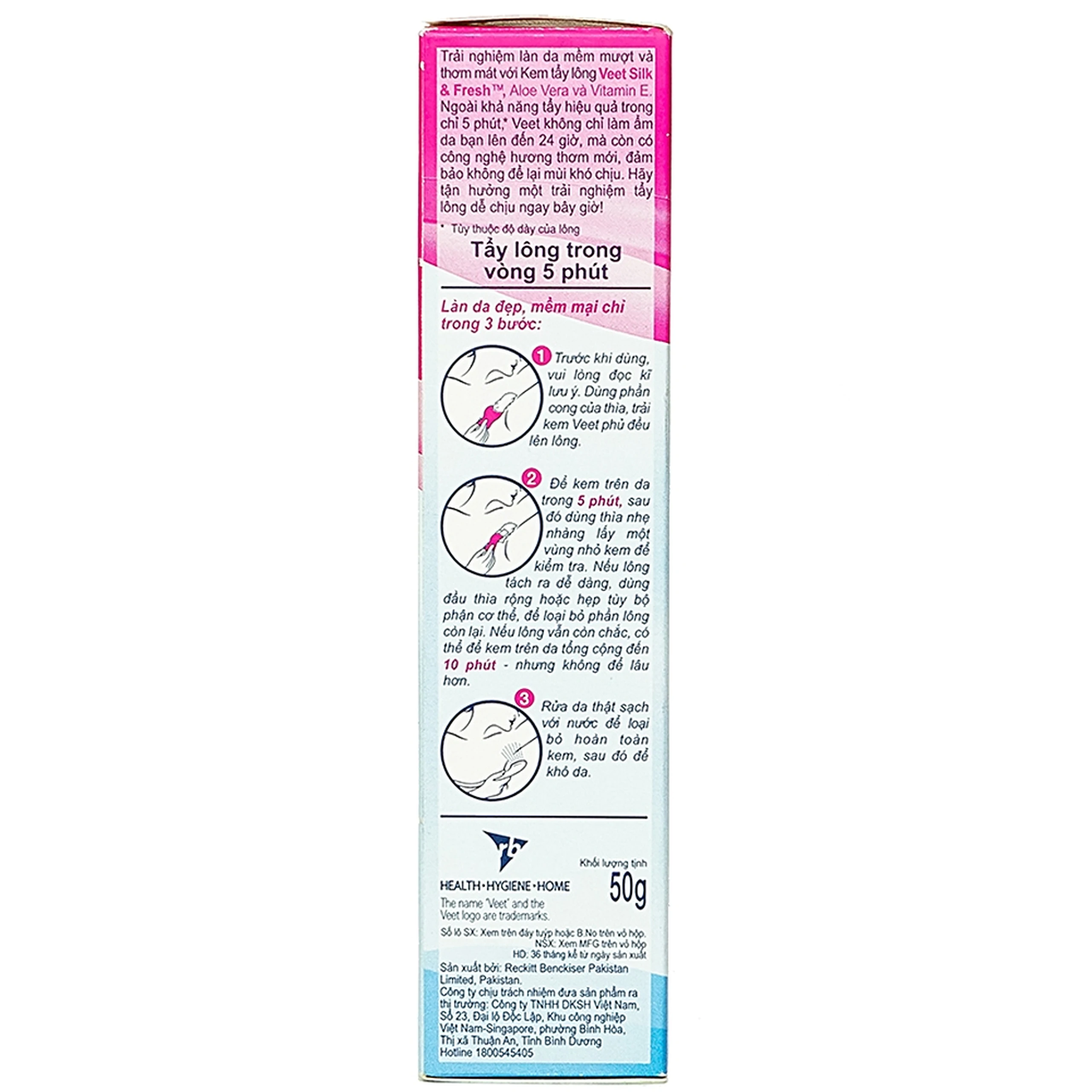 Kem tẩy lông Veet Silk & Fresh Aloe Vera & Vitamin E cho da nhạy cảm (50g)