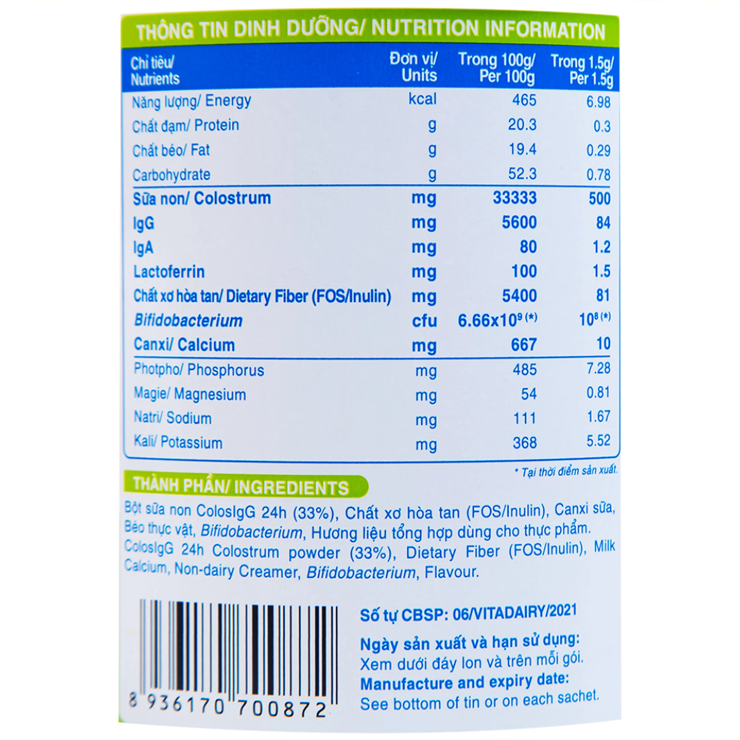 Sữa hỗ trợ tăng cường miễn dịch và tiêu hóa ColosBaby Gold(60 gói x 1.5g)