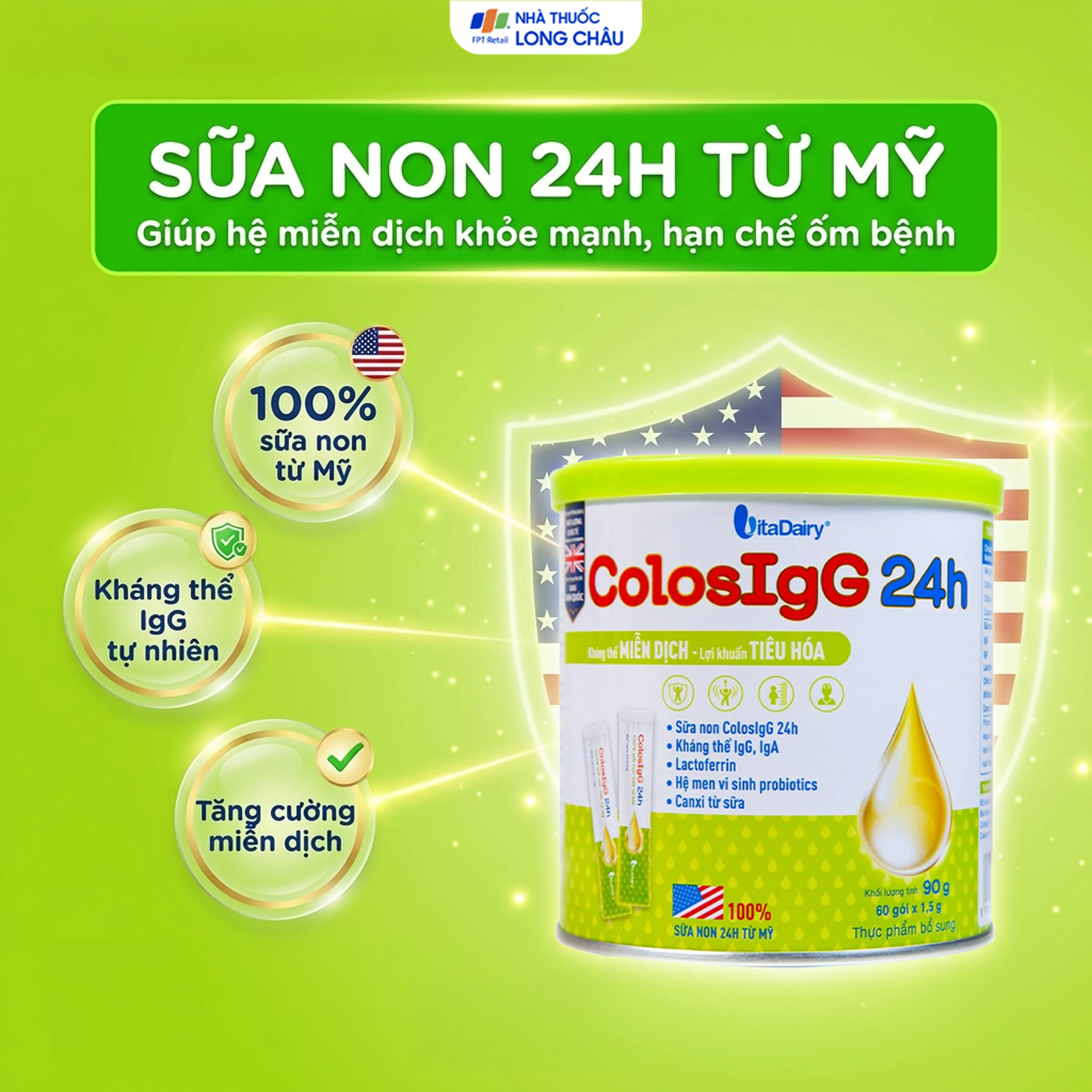 Sữa non hỗ trợ tăng cường miễn dịch và tiêu hóa ColosIgG (60 gói x 1.5g) 2