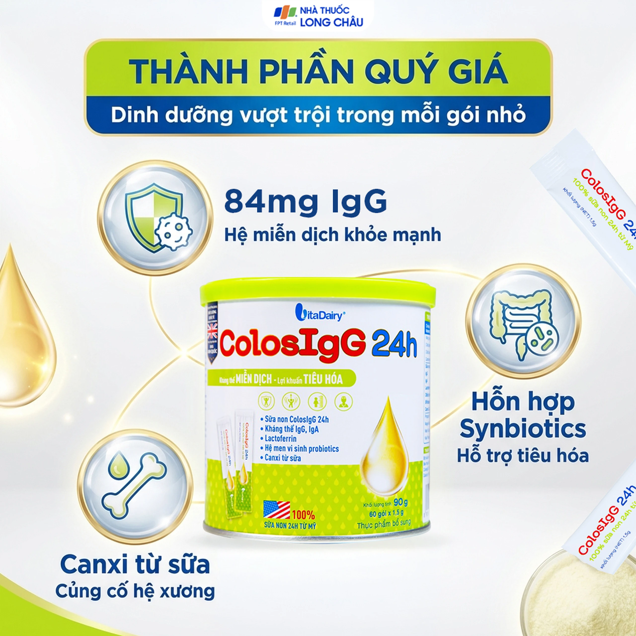 Sữa non hỗ trợ tăng cường miễn dịch và tiêu hóa ColosIgG (60 gói x 1.5g) 3