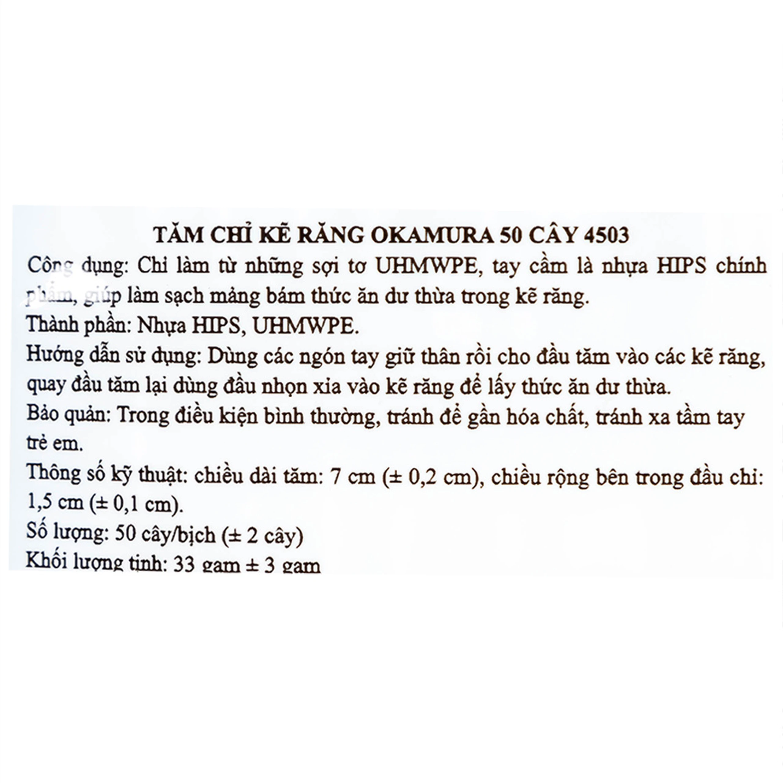 Tăm chỉ kẽ răng Okamura làm sạch mảng bám thức ăn dư thừa trong kẽ răng (50 cây) 