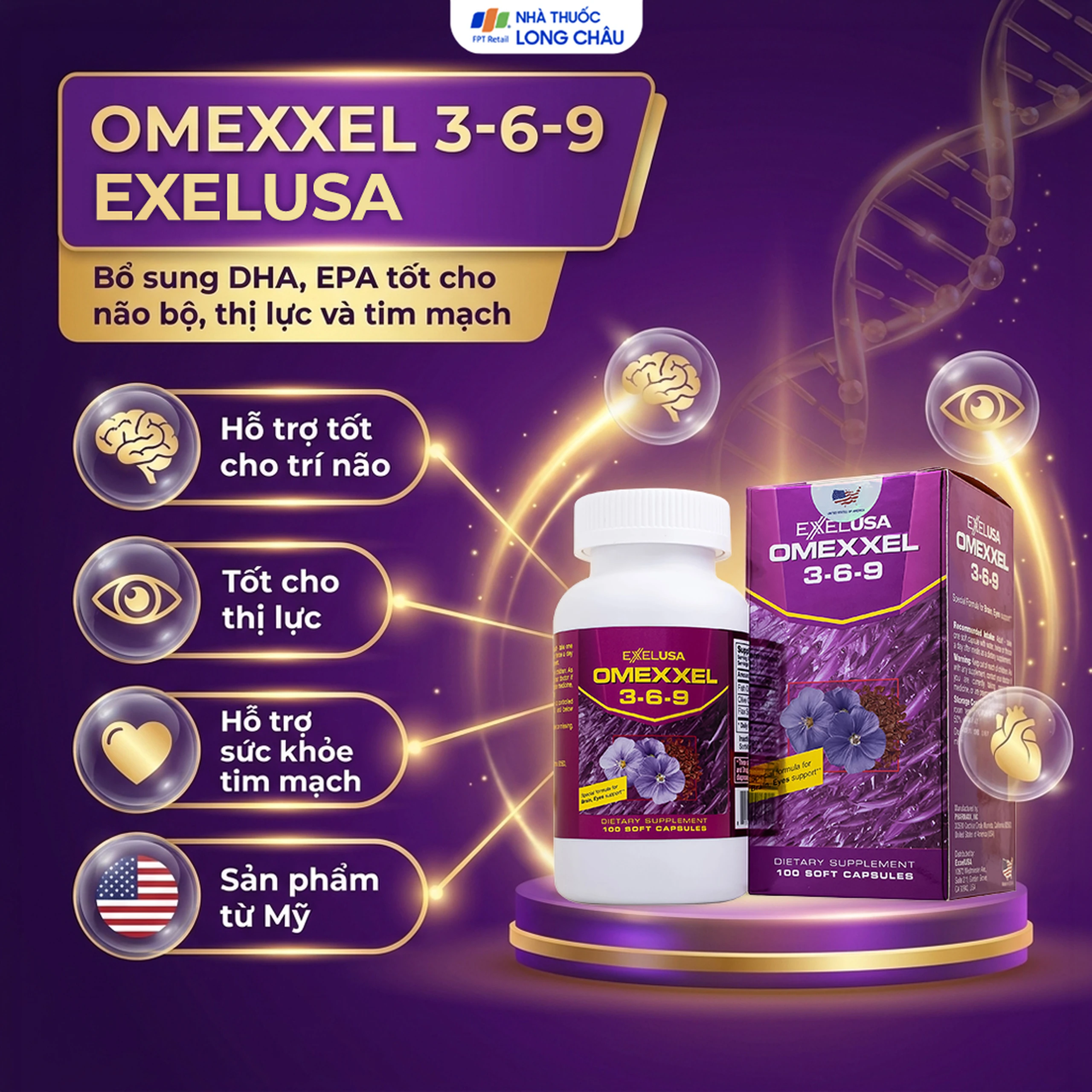 Viên uống hỗ trợ tốt cho não bộ, thị lực và tim mạch Omexxel 3-6-9 (100 viên) 2
