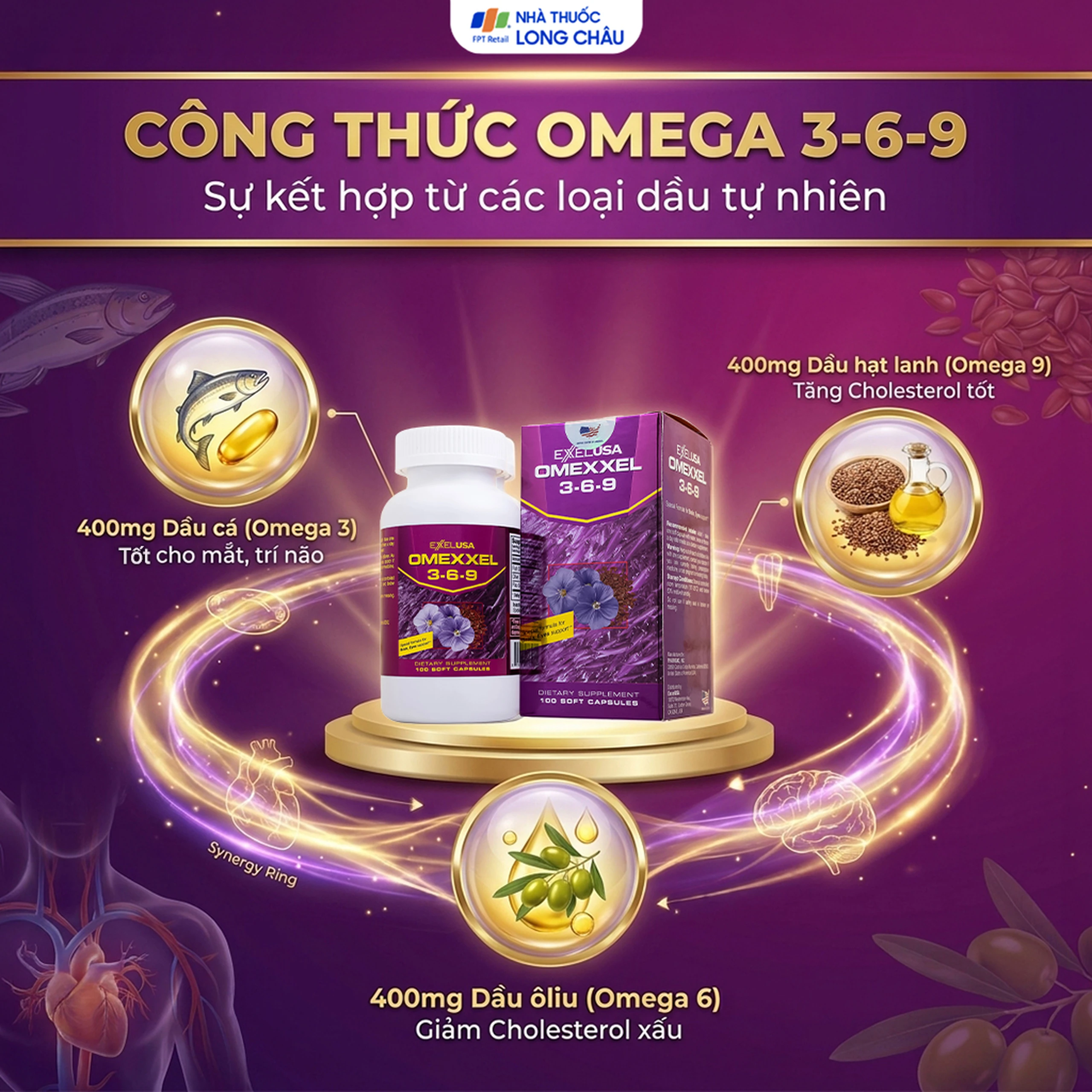 Viên uống hỗ trợ tốt cho não bộ, thị lực và tim mạch Omexxel 3-6-9 (100 viên) 3