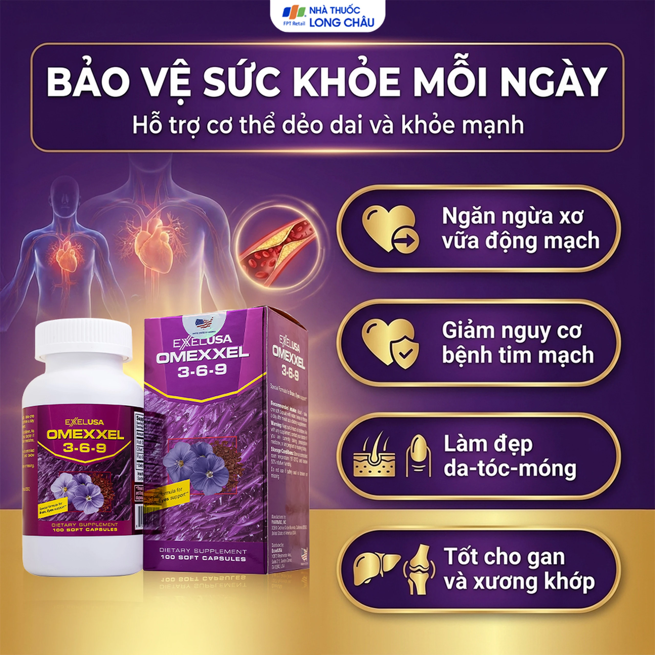 Viên uống hỗ trợ tốt cho não bộ, thị lực và tim mạch Omexxel 3-6-9 (100 viên) 4
