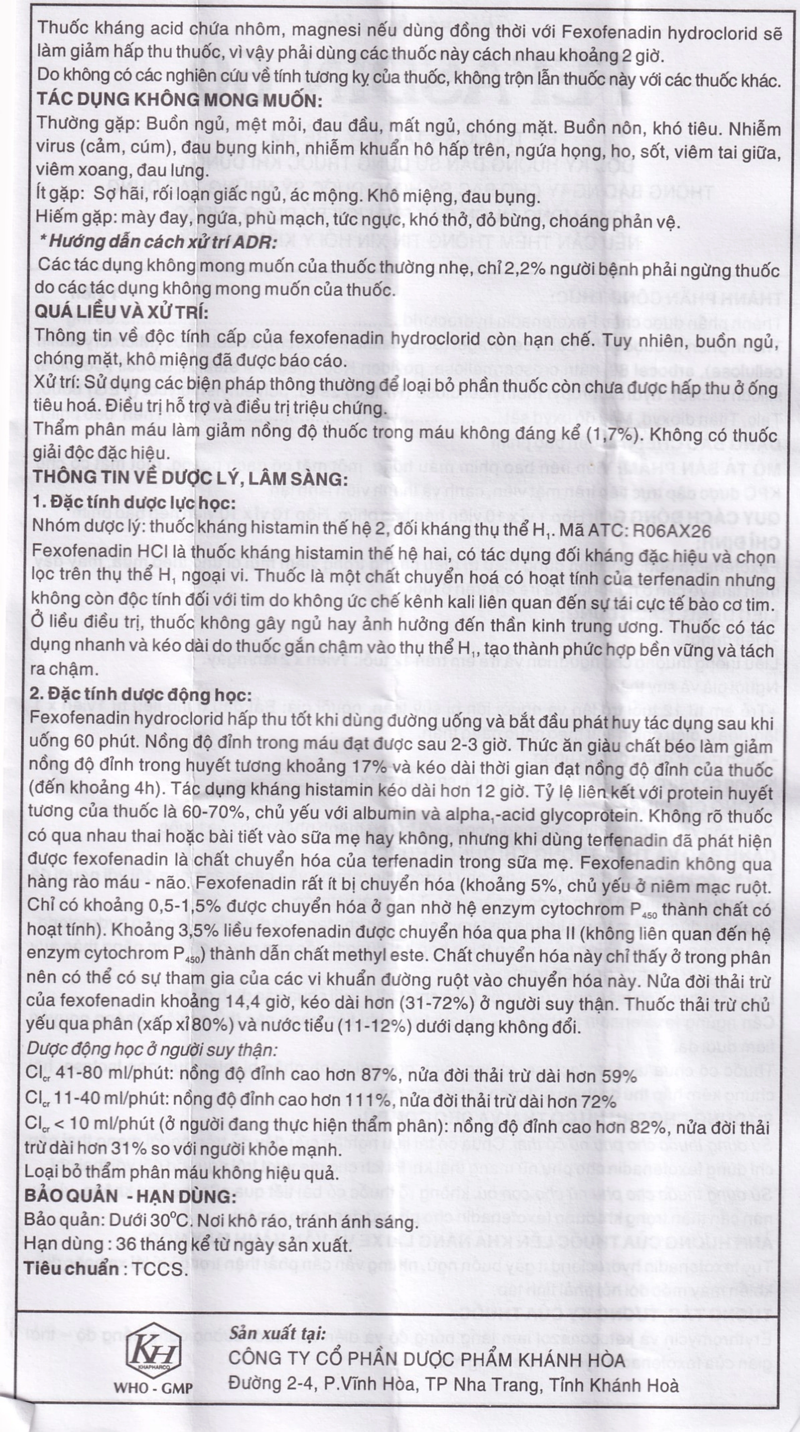 Thuốc Fefasdin 60 Khapharco điều trị viêm mũi dị ứng, mày đay mạn tính vô căn (10 vỉ x 10 viên)