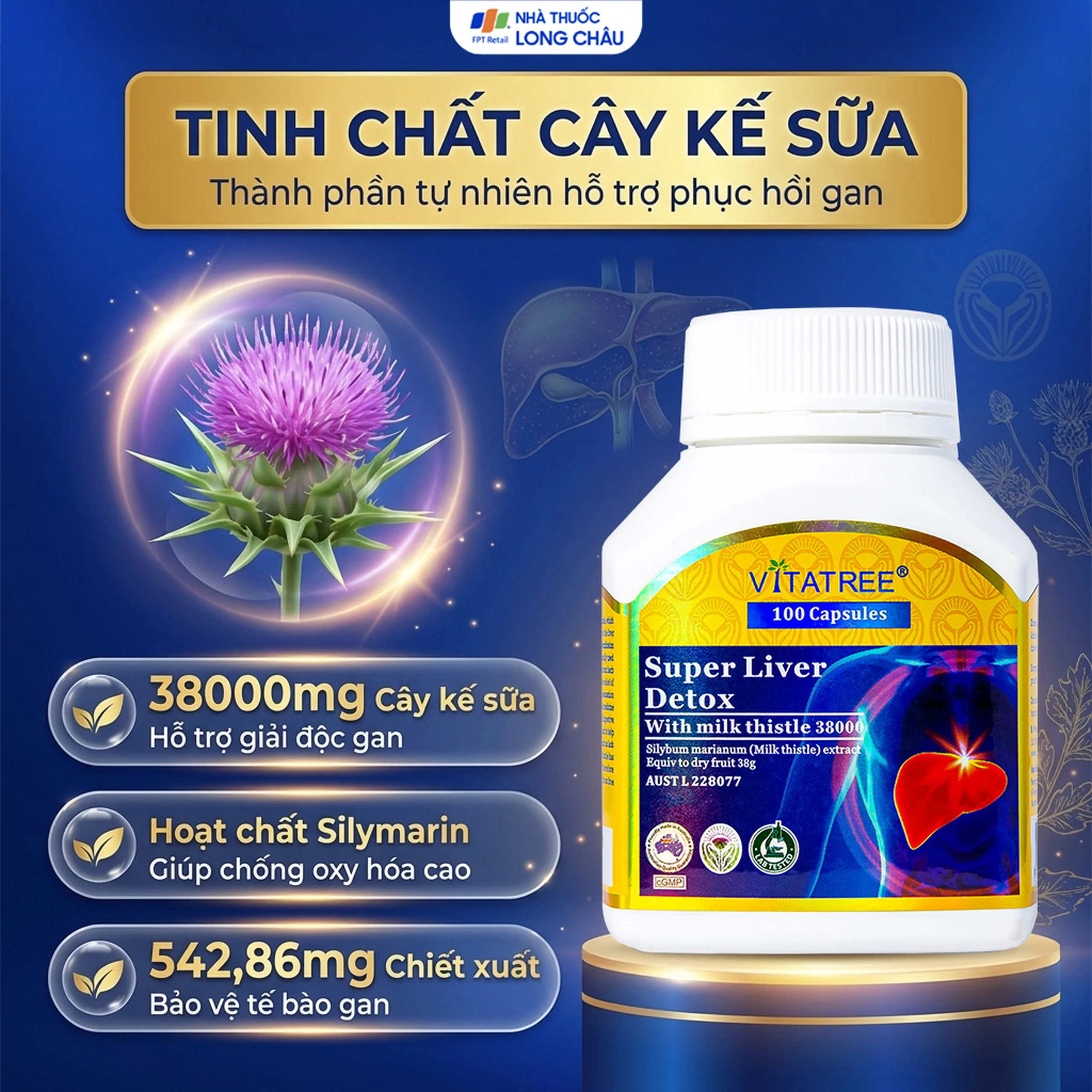Viên uống hỗ trợ giải độc gan, giảm gan nhiễm mỡ, viêm gan, bảo vệ gan Vitatree Super Liver Detox (100 viên) 3