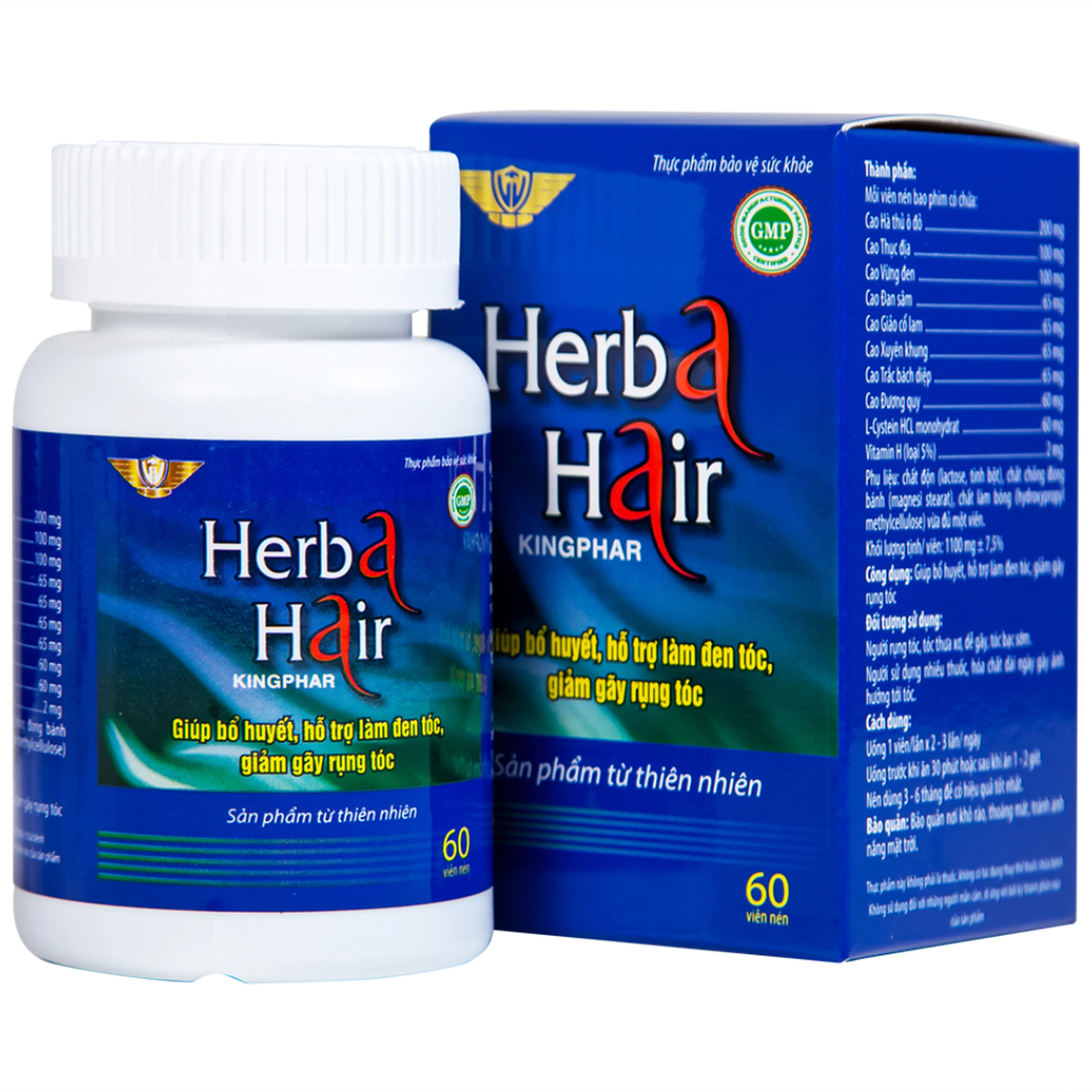Viên uống hỗ trợ làm đen tóc, giảm gãy rụng Herba Hair Kingphar (60 viên)