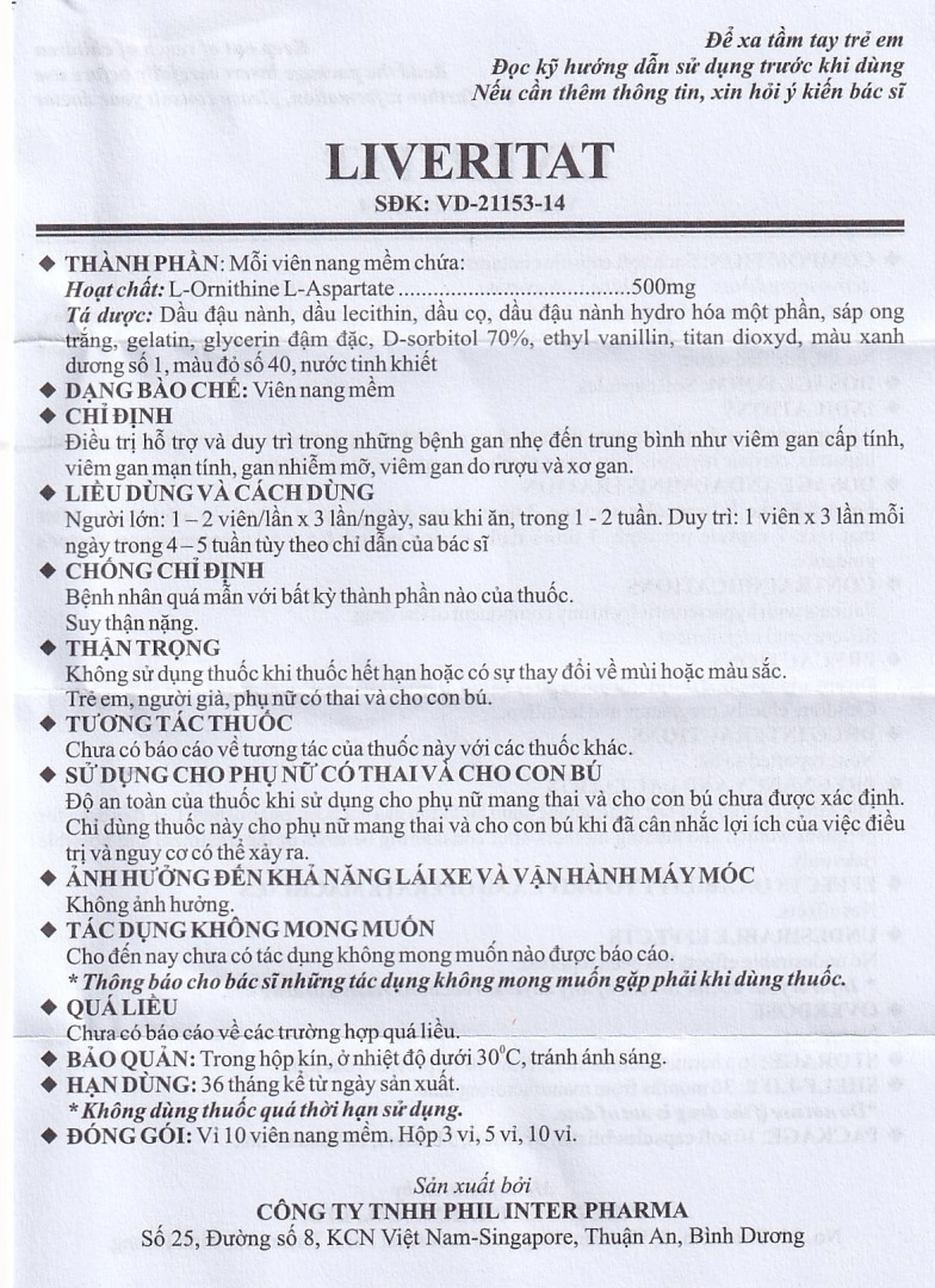 Viên nang mềm Leveritat 500mg Phil Inter Pharma điều trị viêm gan, gan nhiễm mỡ (10 vỉ x 10 viên)