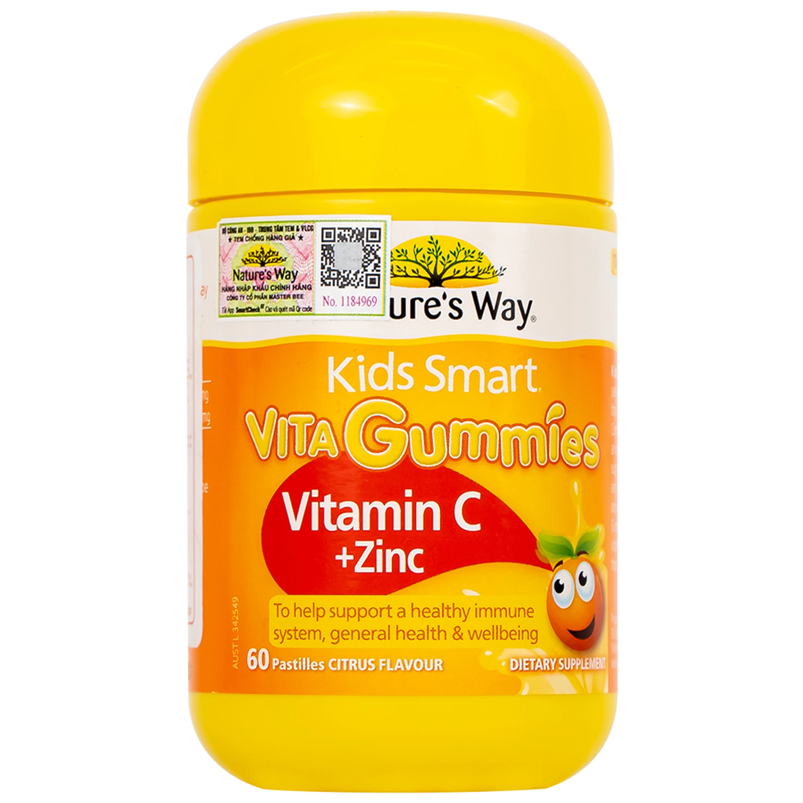 Viên nhai hỗ trợ sức đề kháng Kids Smart Vita Gummies Vitamin C + Zinc Nature's Way (60 viên)