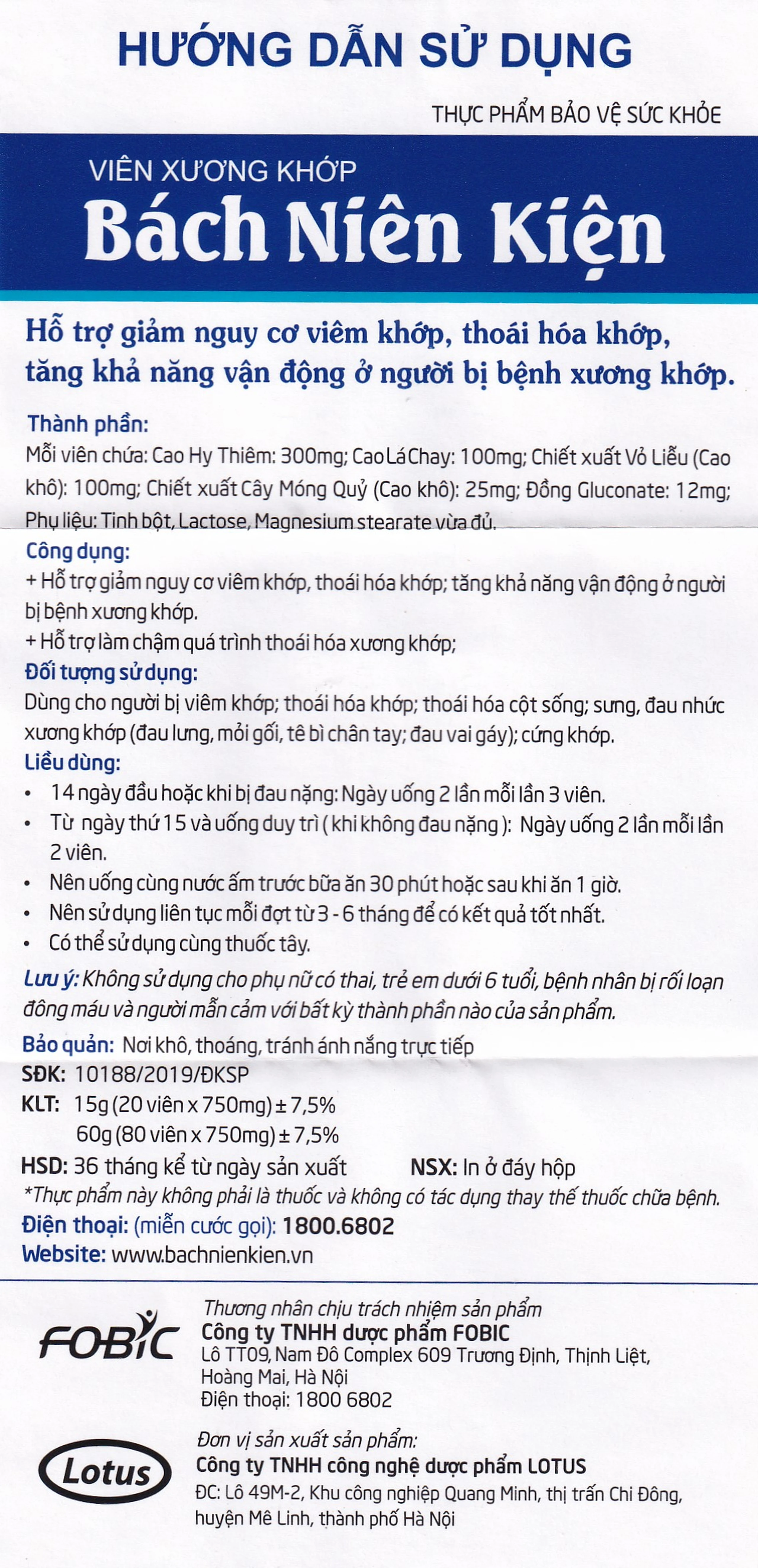 Viên hỗ trợ giảm nguy cơ viêm khớp Bách Niên Kiện Fobic (80 viên)