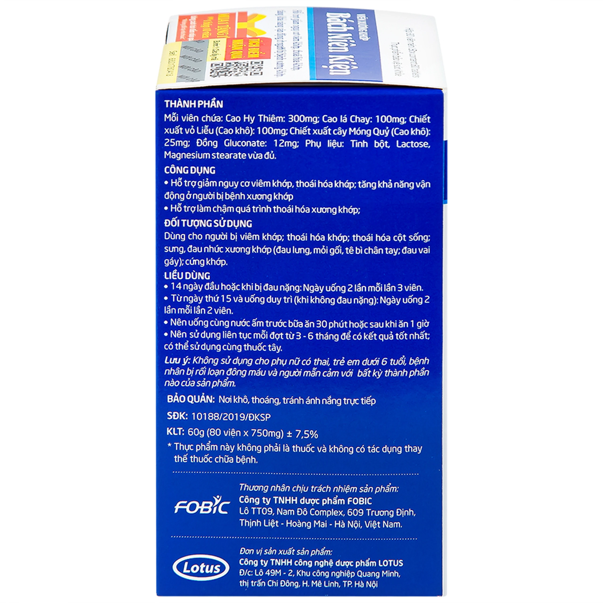 Viên hỗ trợ giảm nguy cơ viêm khớp Bách Niên Kiện Fobic (80 viên)
