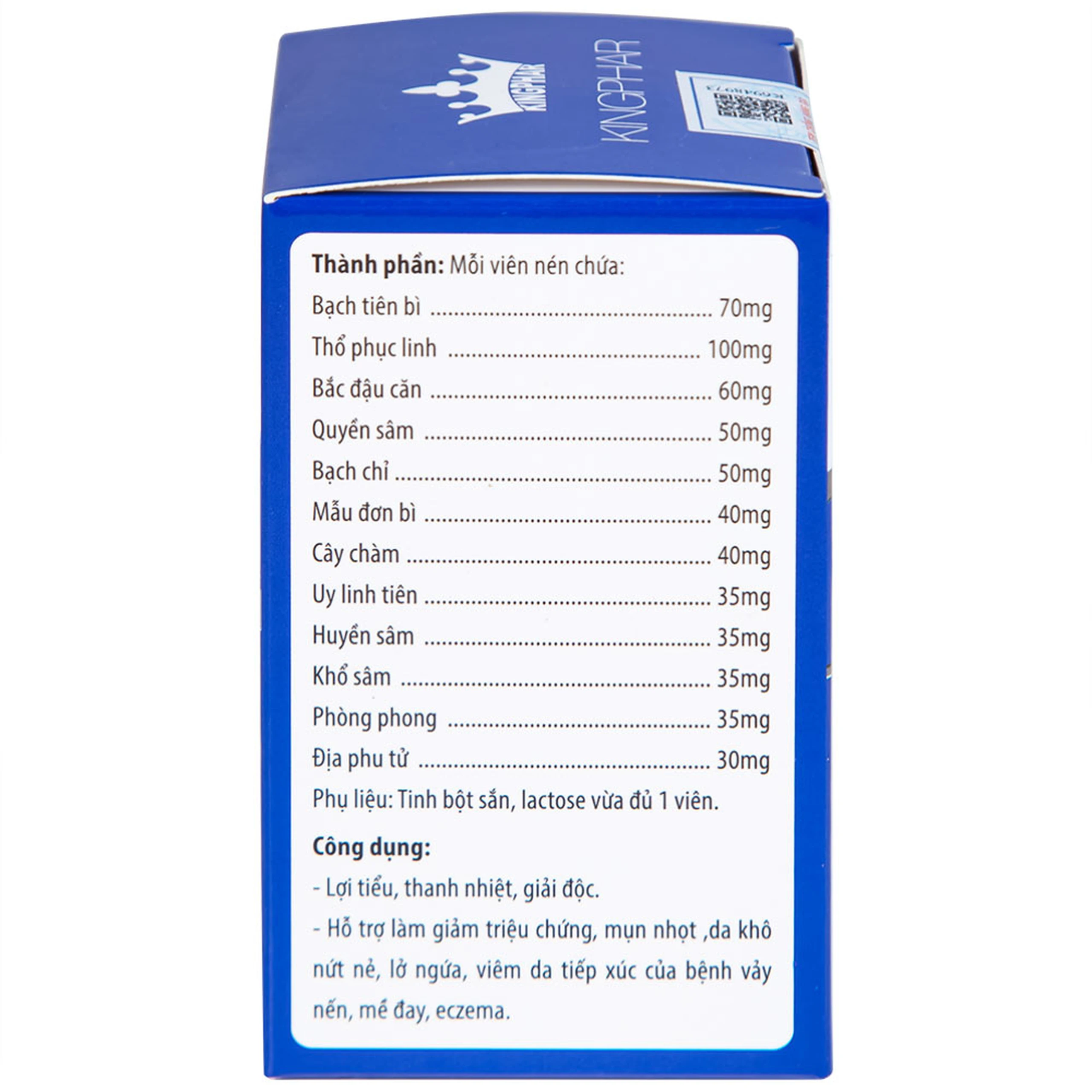 Viên uống hỗ trợ giảm mụn nhọt, da khô, nứt nẻ, lở ngứa của bệnh vảy nến Khang Bảo Bì Kingphar (60 viên)