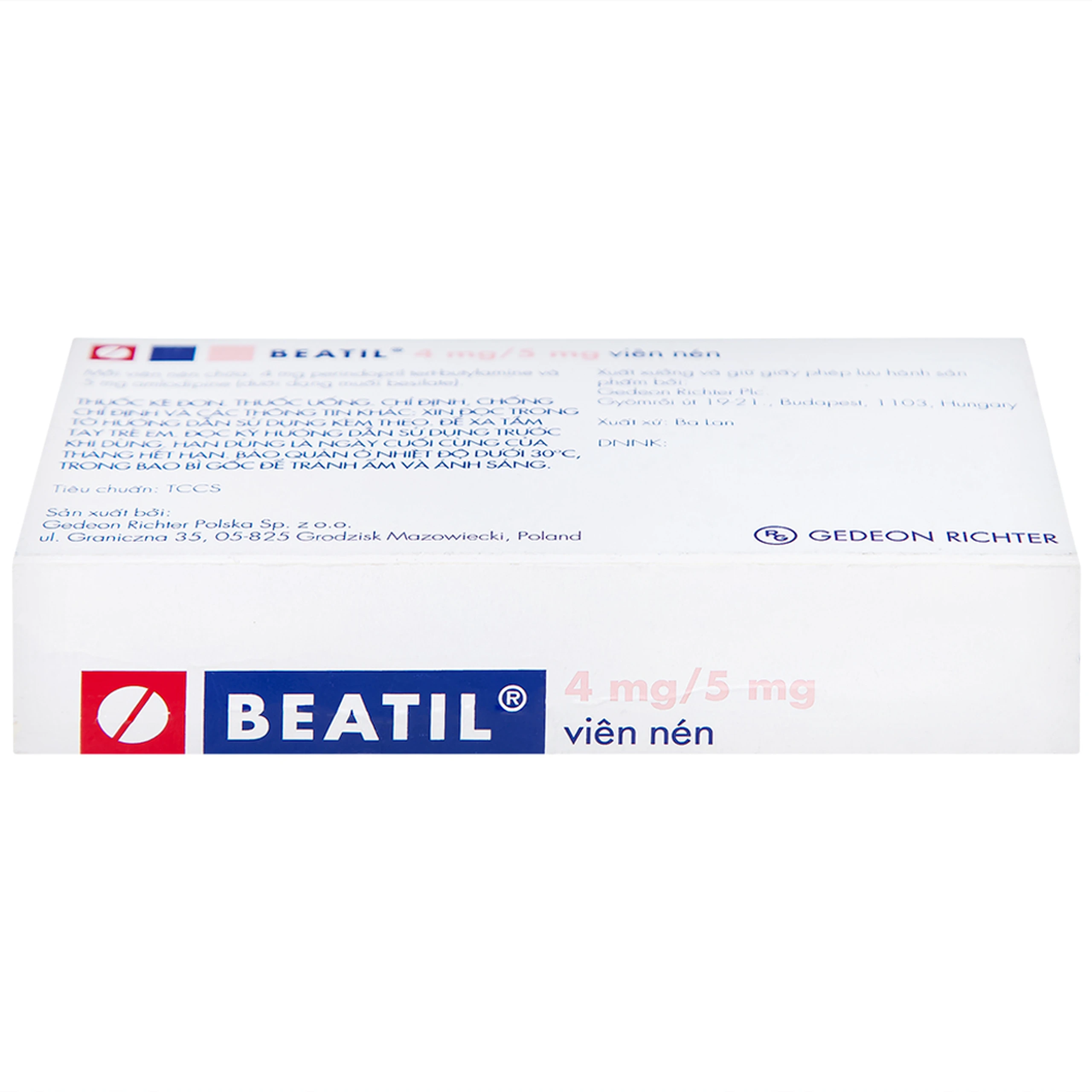 Thuốc Beatil 4mg/5mg Gedeon điều trị tăng huyết áp vô căn, bệnh mạch vành ổn định (3 vỉ x 10 viên)