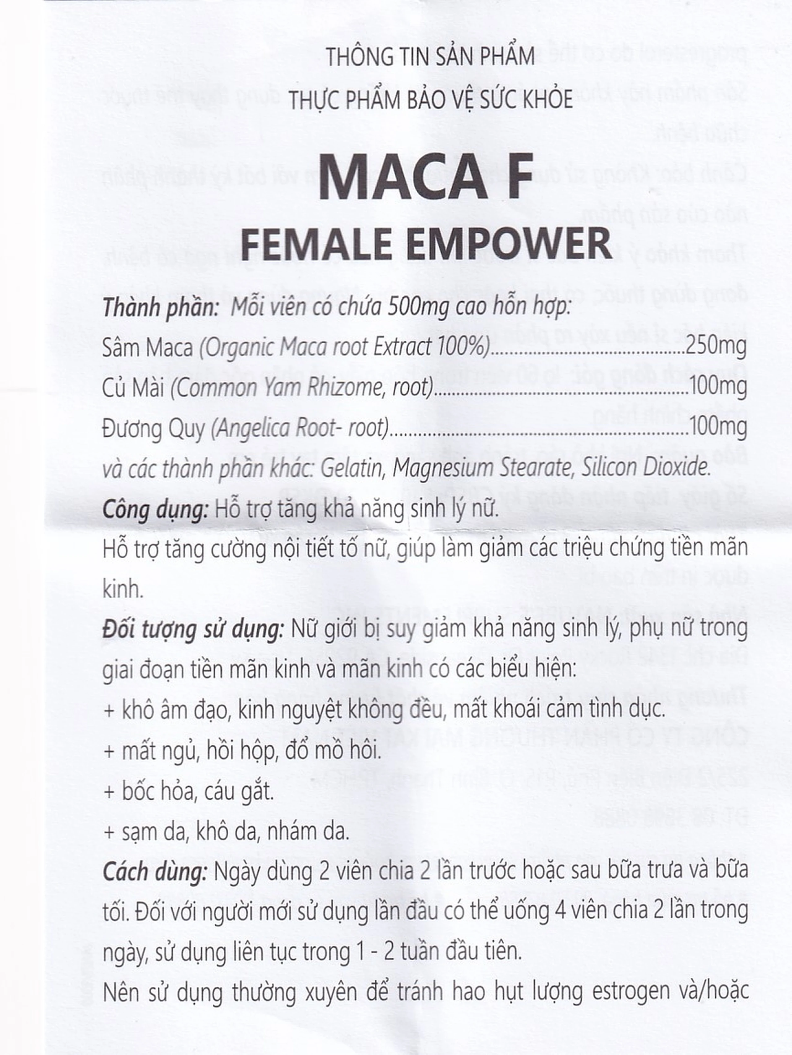 Viên uống hỗ trợ tăng sinh lý nữ, tăng cường nội tiết tố nữ Maca F Female Empower (60 viên)