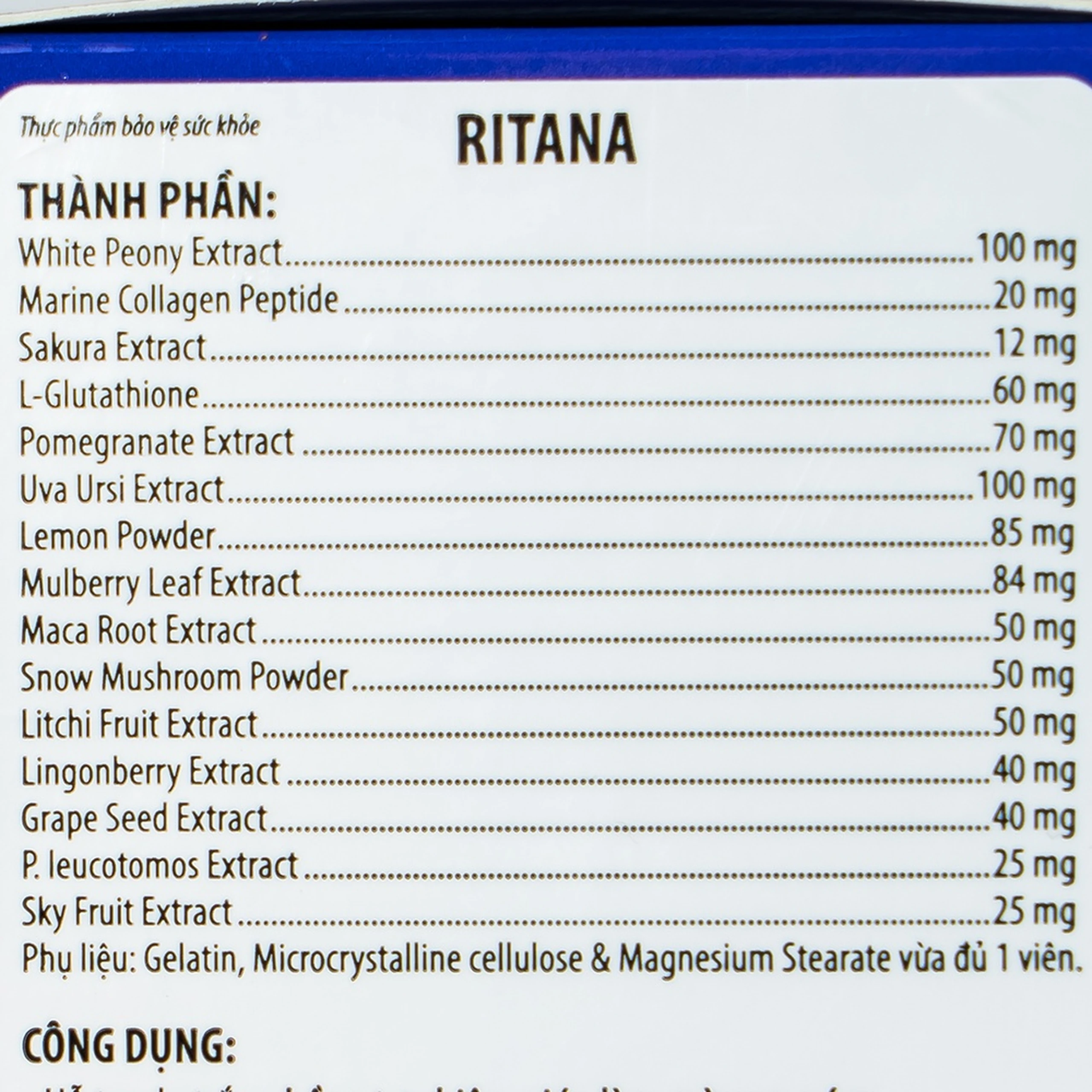 Viên uống hỗ trợ da trắng hồng tự nhiên Ritana (60 viên)