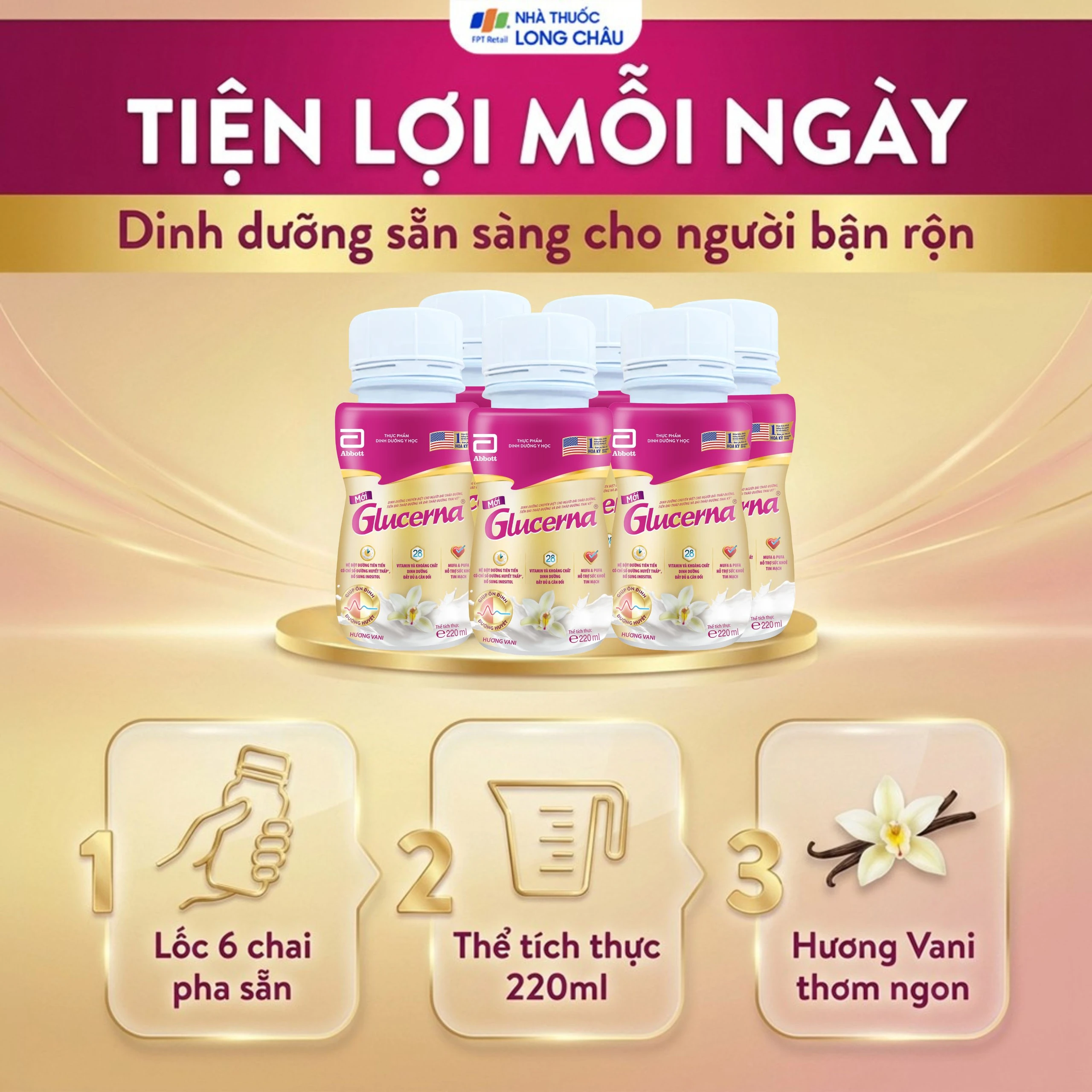 Sữa Glucerna Abbott hương vani bổ sung dinh dưỡng đặc biệt cho người đái tháo đường (1 lốc x 6 chai) 5