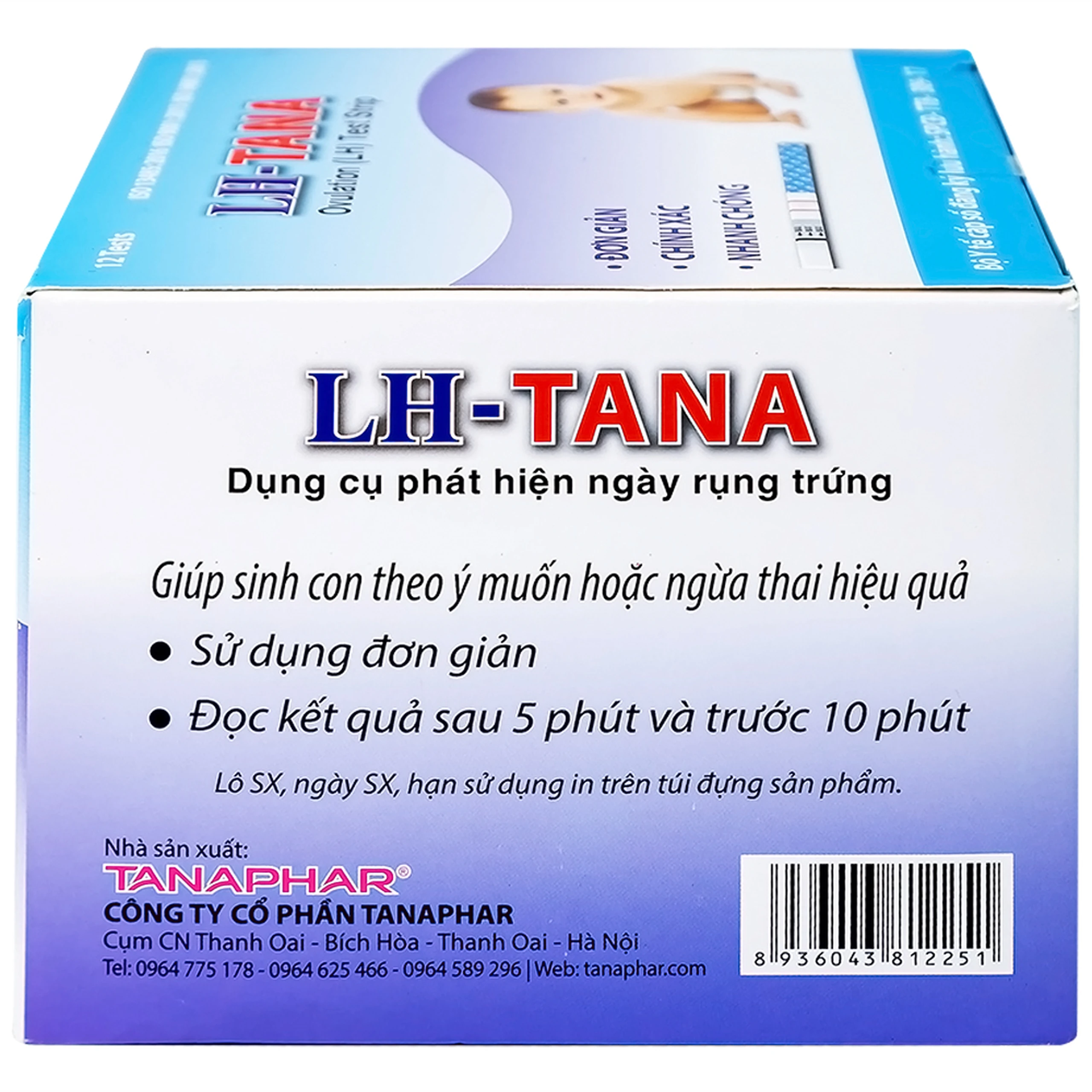 Que thử rụng trứng LH-Tana (12 cái) dùng xác định ngày rụng trứng nhanh chóng, đơn giản