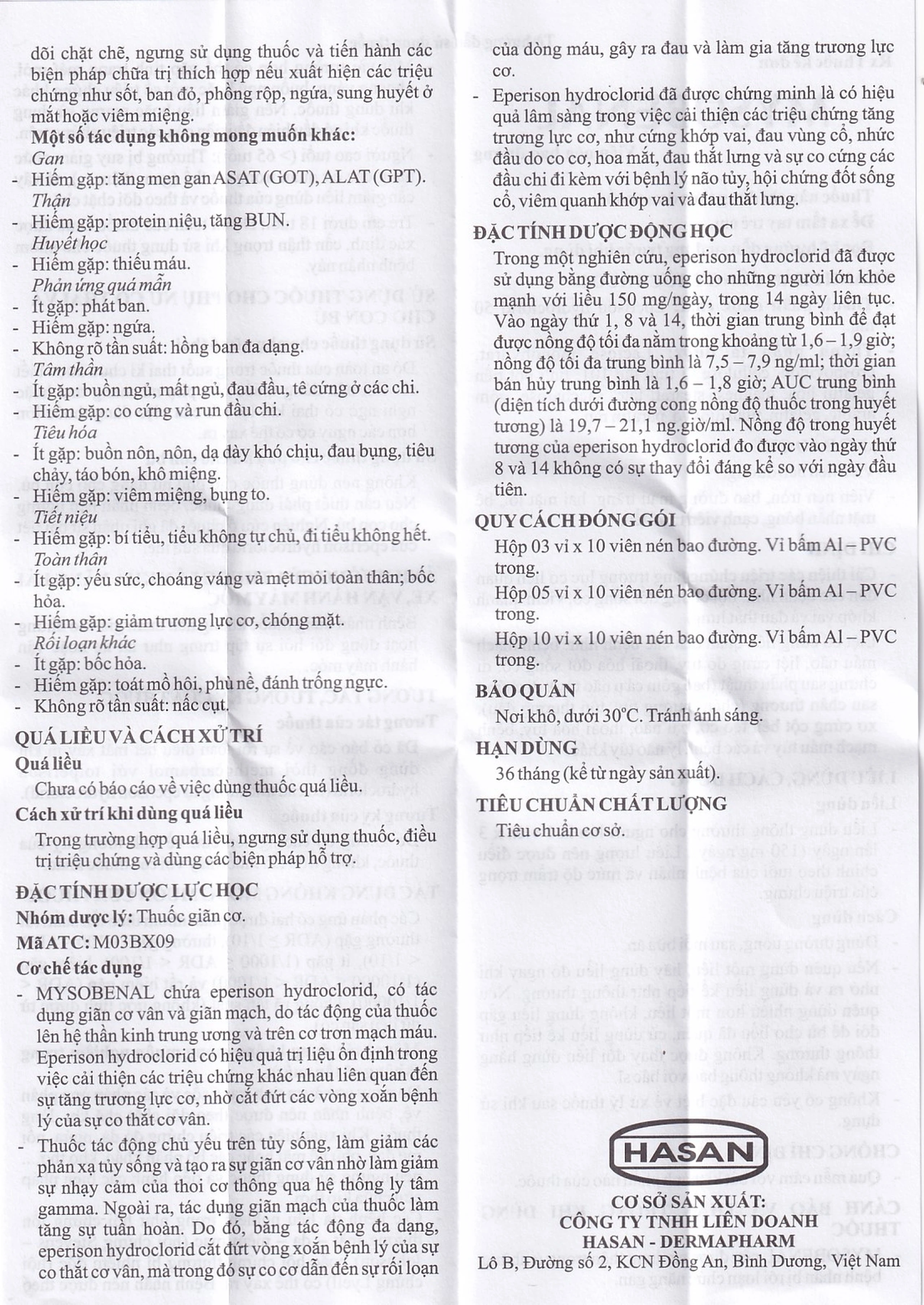 Viên nén Mysobenal 50mg Hasan cải thiện triệu chứng tăng trương lực cơ (5 vỉ x 10 viên)