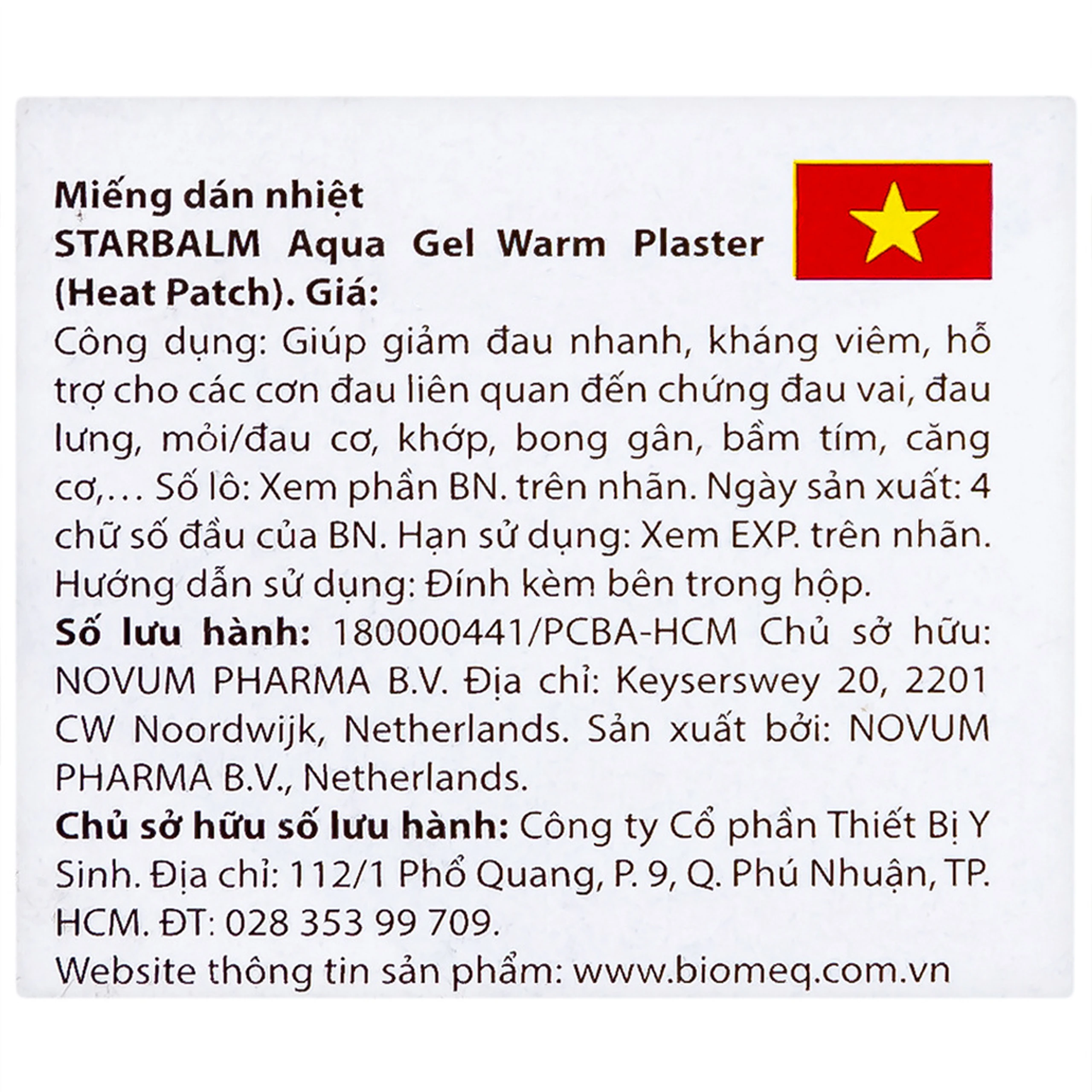 Cao dán giảm đau Starbalm (4 gói) Aqua Gel Heat Patches