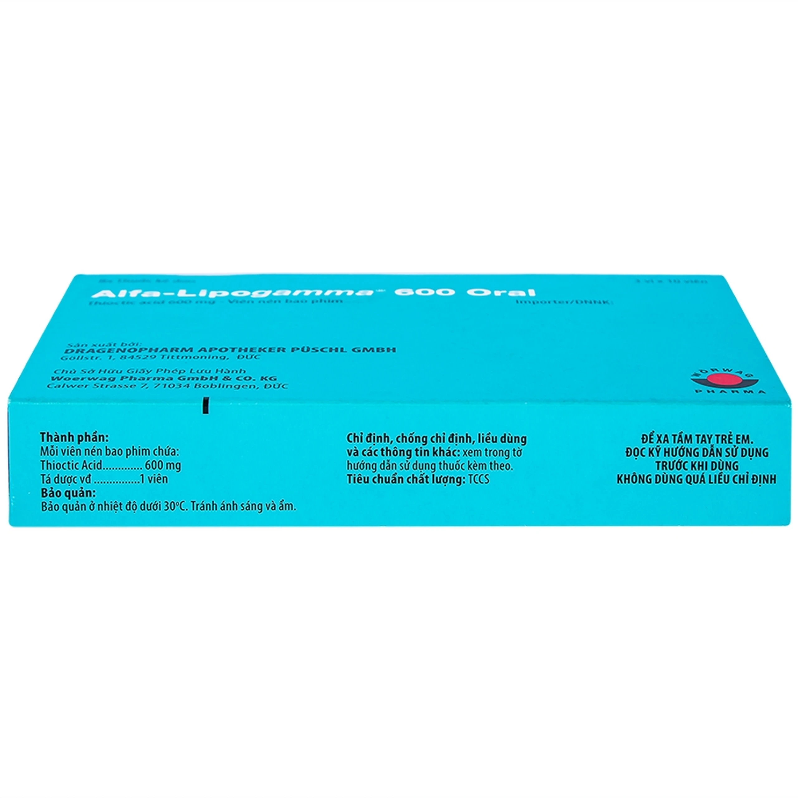Thuốc Alfa-Lipogamma 600 Oral Worwag hỗ trợ điều trị đa thần kinh đái tháo đường (3 vỉ x 10 viên)